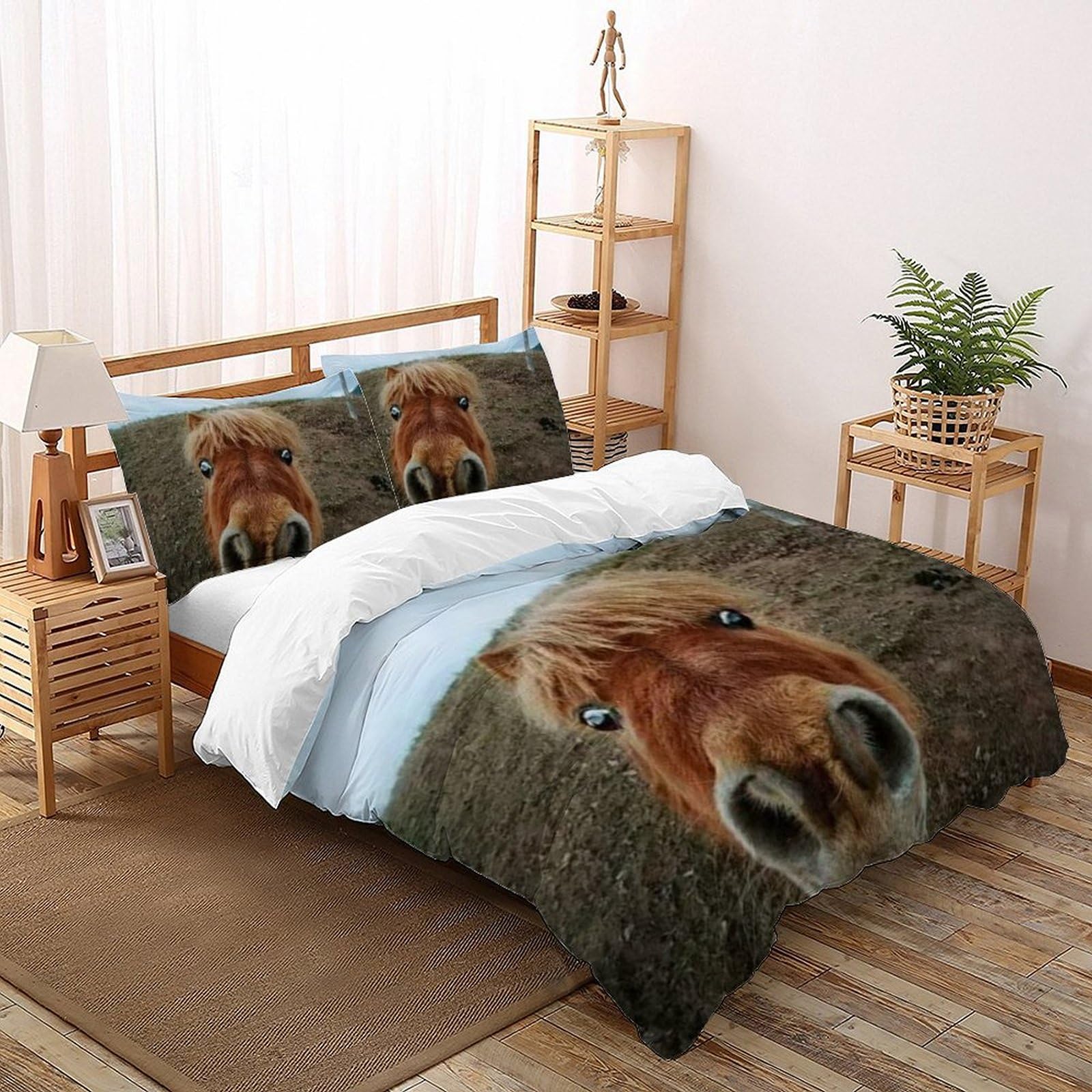Housse de couette King en microfibre imprimé 3D animaux avec taies d'oreiller