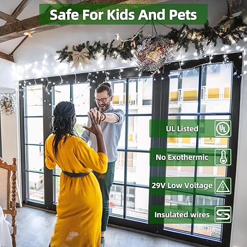 Miniatura 4 de 1296 luces LED de Navidad para exteriores con 288 gotas, luces de Navidad de 131 pies con 8 modos de temporizador, luces parpadeantes de Navidad