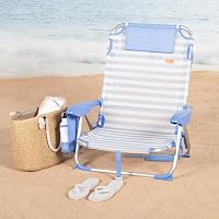 Scaun de plajă pliabil AKTIVE cu model cu dungi marinărești, 51x45x76 cm, 4 poziții, aluminiu și textil, capacitate de susținere 110 kg, cu pernă și buzunare 2