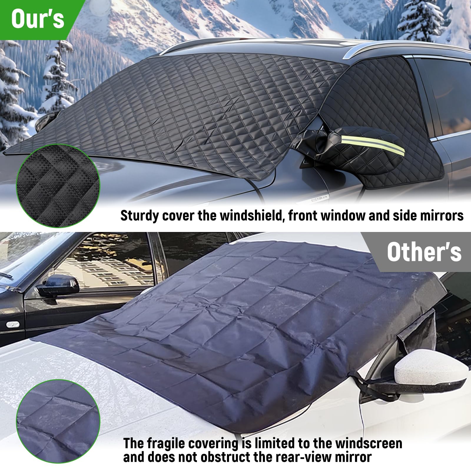 auvstar Protector de Parabrisas, Espesado Cubre Parabrisas Invierno,Cubierta Plegable para Coche y SUV, Protege de Hielo, Nieve y Viento (Negro)