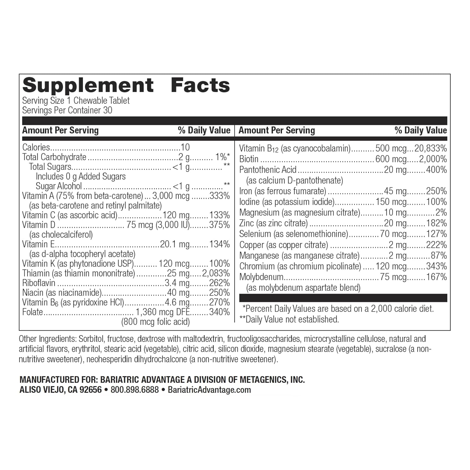 Bariatric Advantage Chewable Ultra Solo with Iron - Citrus, 30 Count, Calcium Citrate Chewy Bites 500 mg - Assorted Fruit Flavor, 90 Count, and High Protein Meal Replacement - Chocolate, 28 Servings
