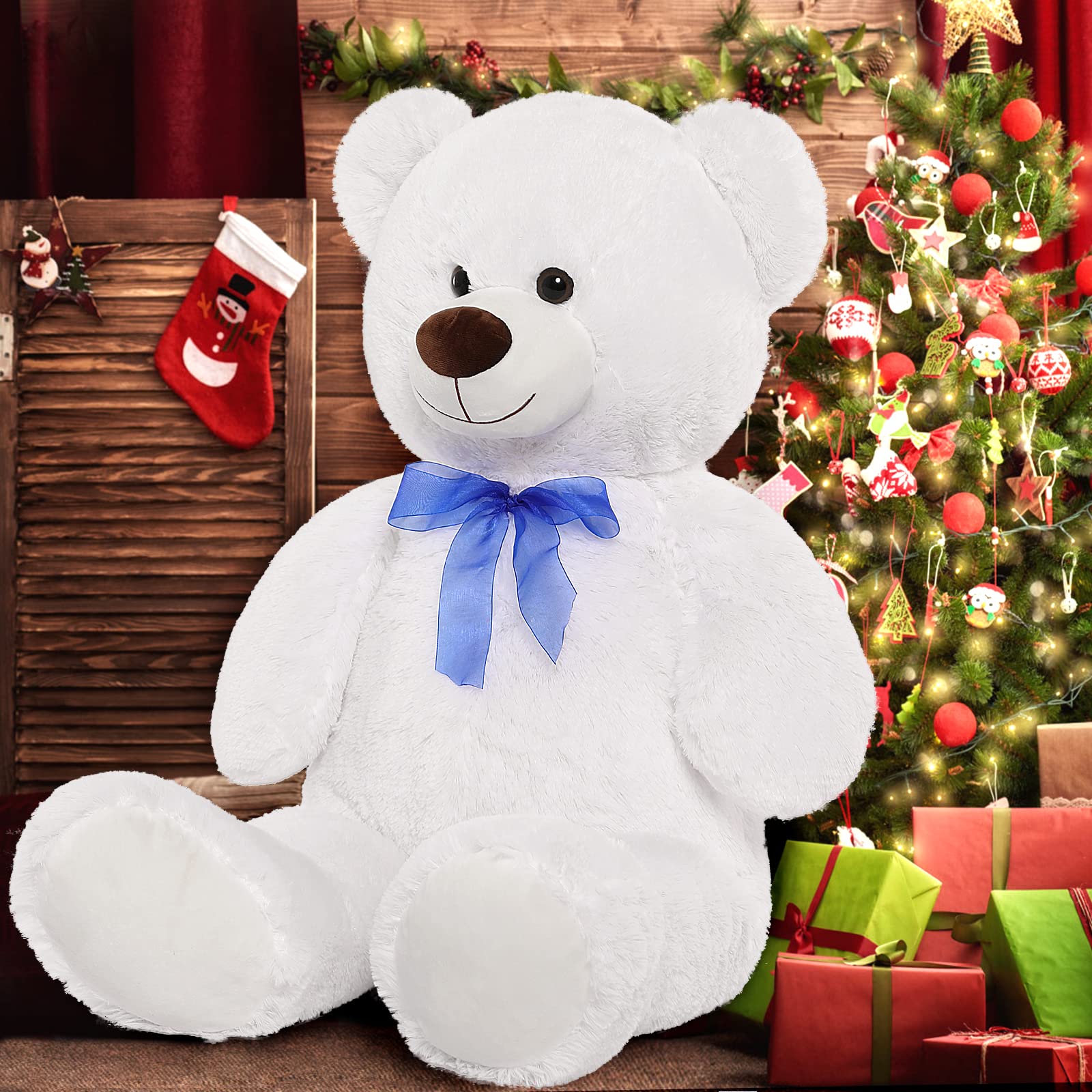 MorisMos Giant Teddy Bear Stuffed Animal-35.4 inch Big Teddy Bear, Soft Large Teddy Bear Plush Toy,White Teddy Bear,Big Stuffed Bear Animal for Girl Boy Girlfriend Christmas Valentine's Birthday,White