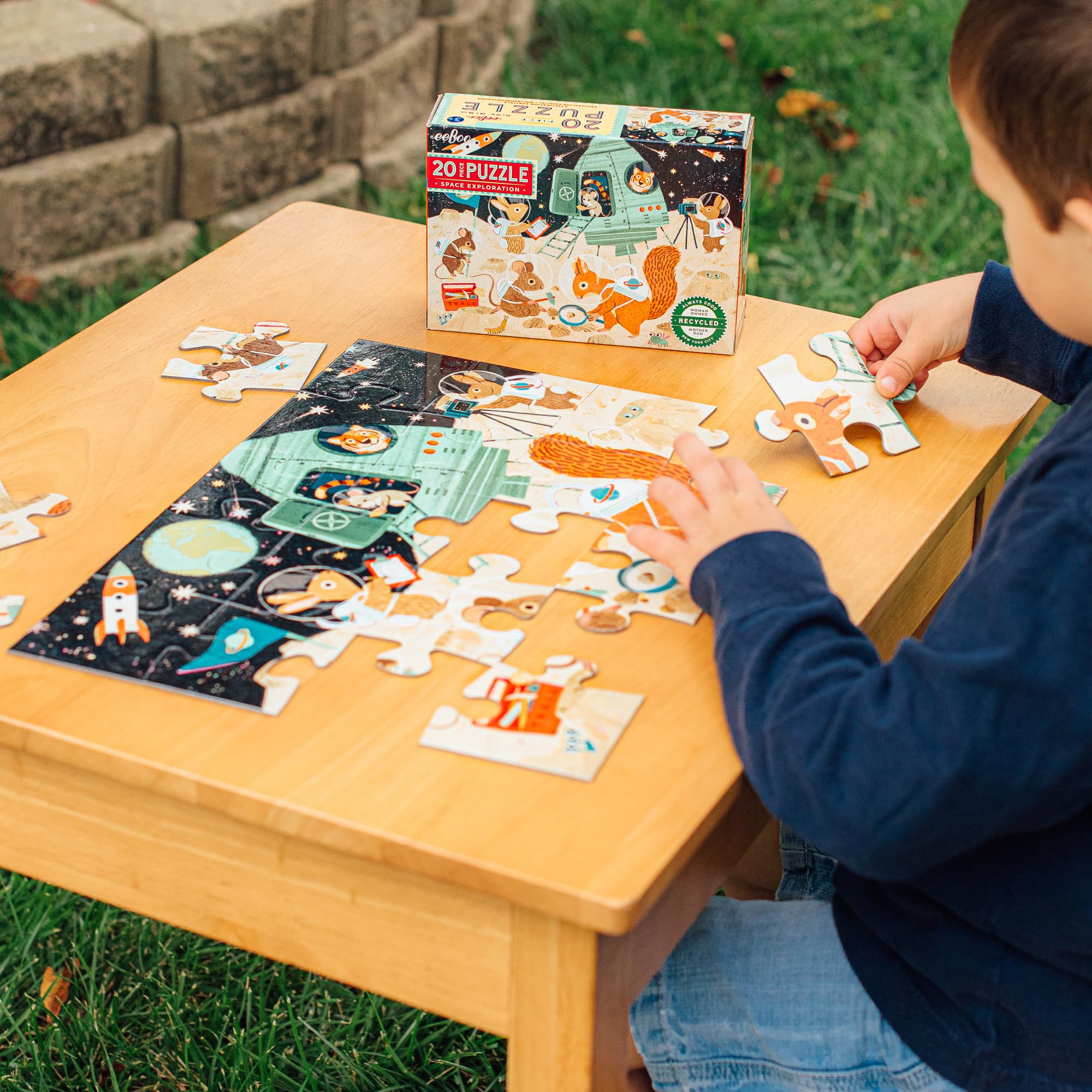 eeBoo: Space Exploration – 20-teiliges Puzzle – 15 x 11 Kinder-Puzzle, übergroße glänzende Teile, Tiere auf dem Mond, Vorschulpuzzle, ab 3 Jahren