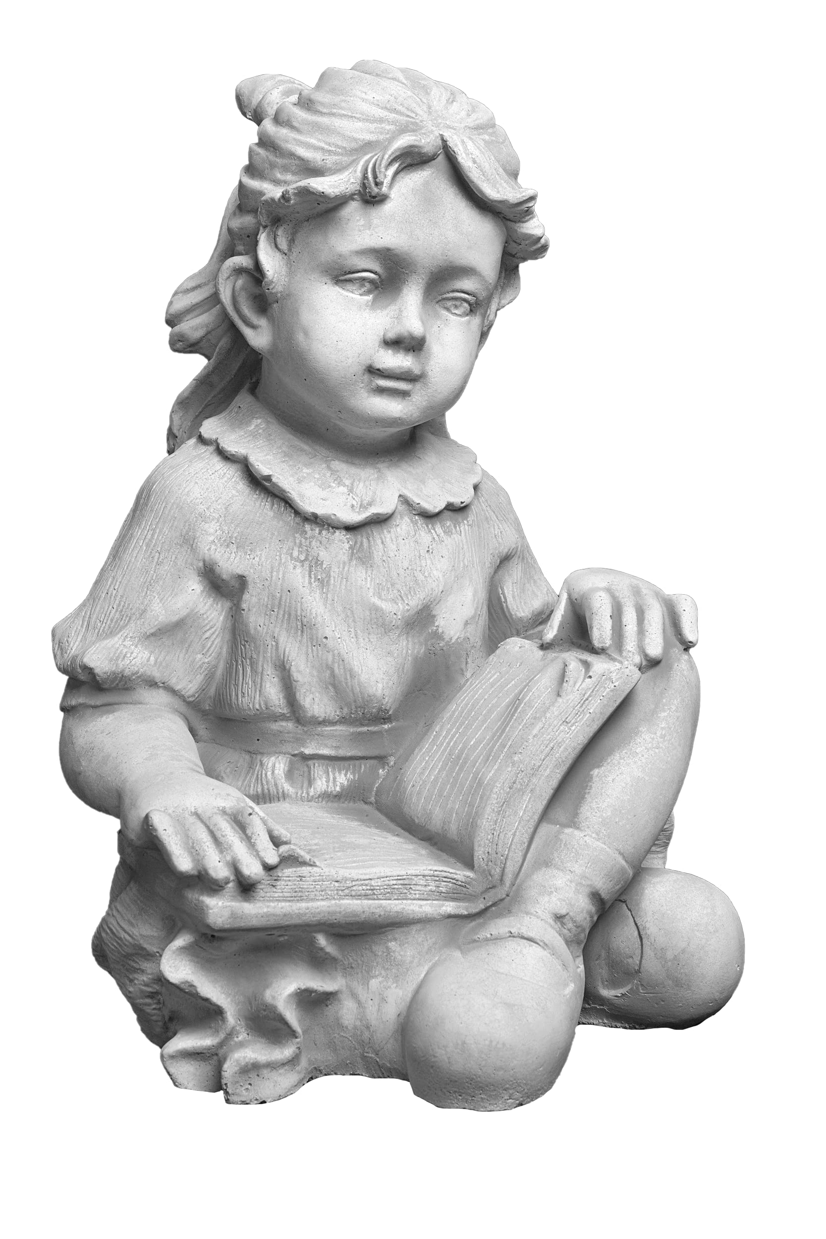 gartendekoparadies.de Mädchen mit Lieblingsbuch, Steinfigur, H. 44 cm, 26 kg, Grau, Frostsicher aus Steinguss für Außenbereich