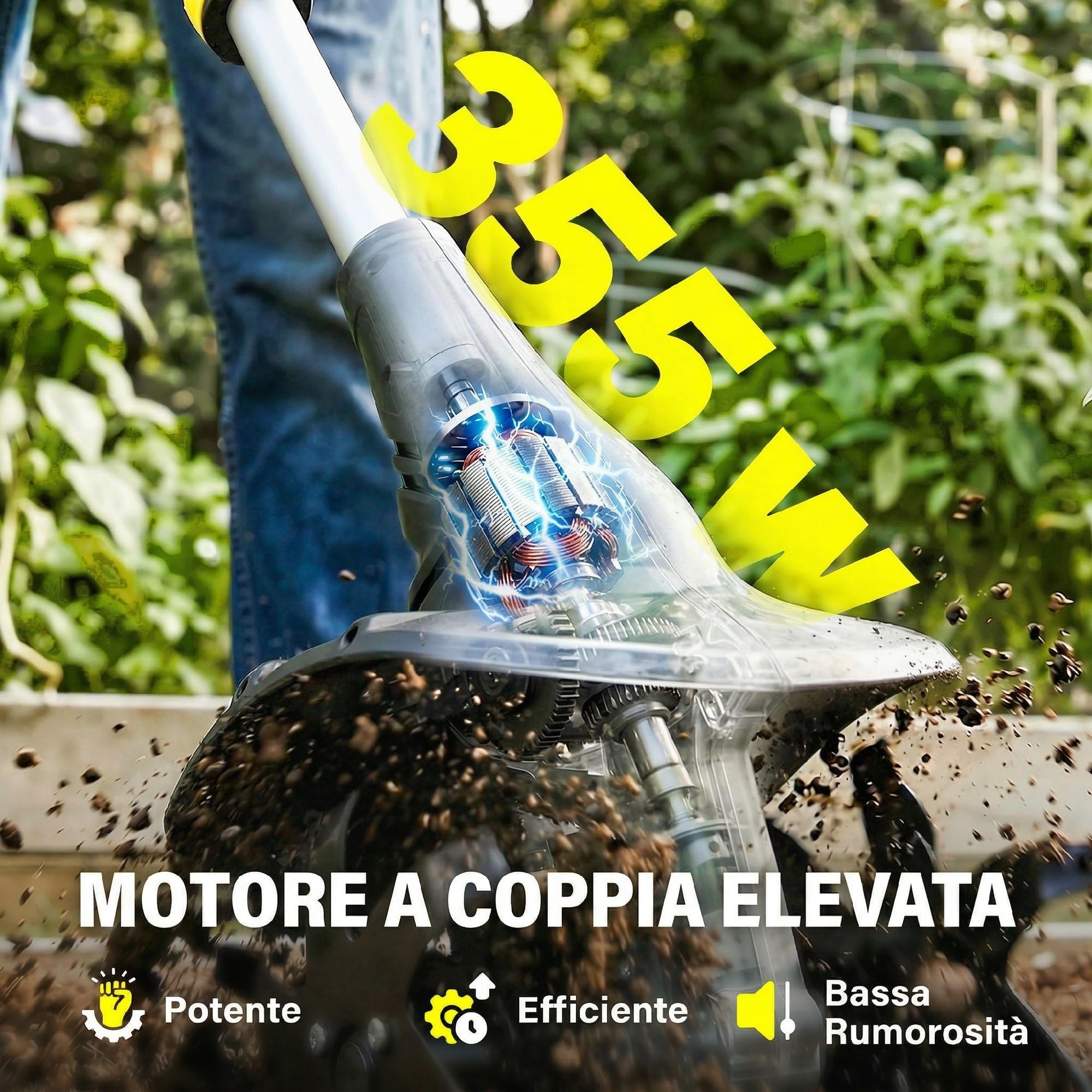 Outsunny Motocoltivatore Cordless 18V, Motozappa 20cm Larghezza, 18cm Profondità, 4 Lame, Manico Regolabile, per Orto, Giardino e Terreni, Batteria e Caricabatterie Non Inclusi