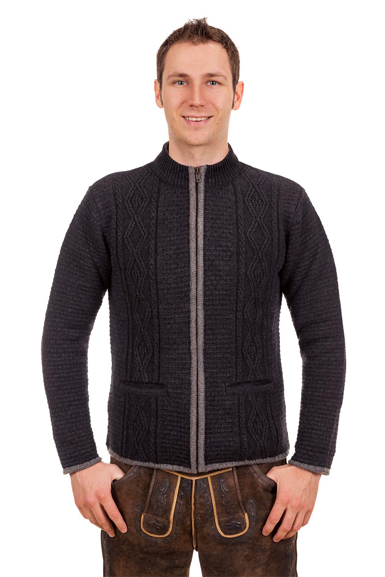 Edelnice Trachtenmode Trachten Strickjacke mit Reissverschluss in hellgrau oder anthrazit