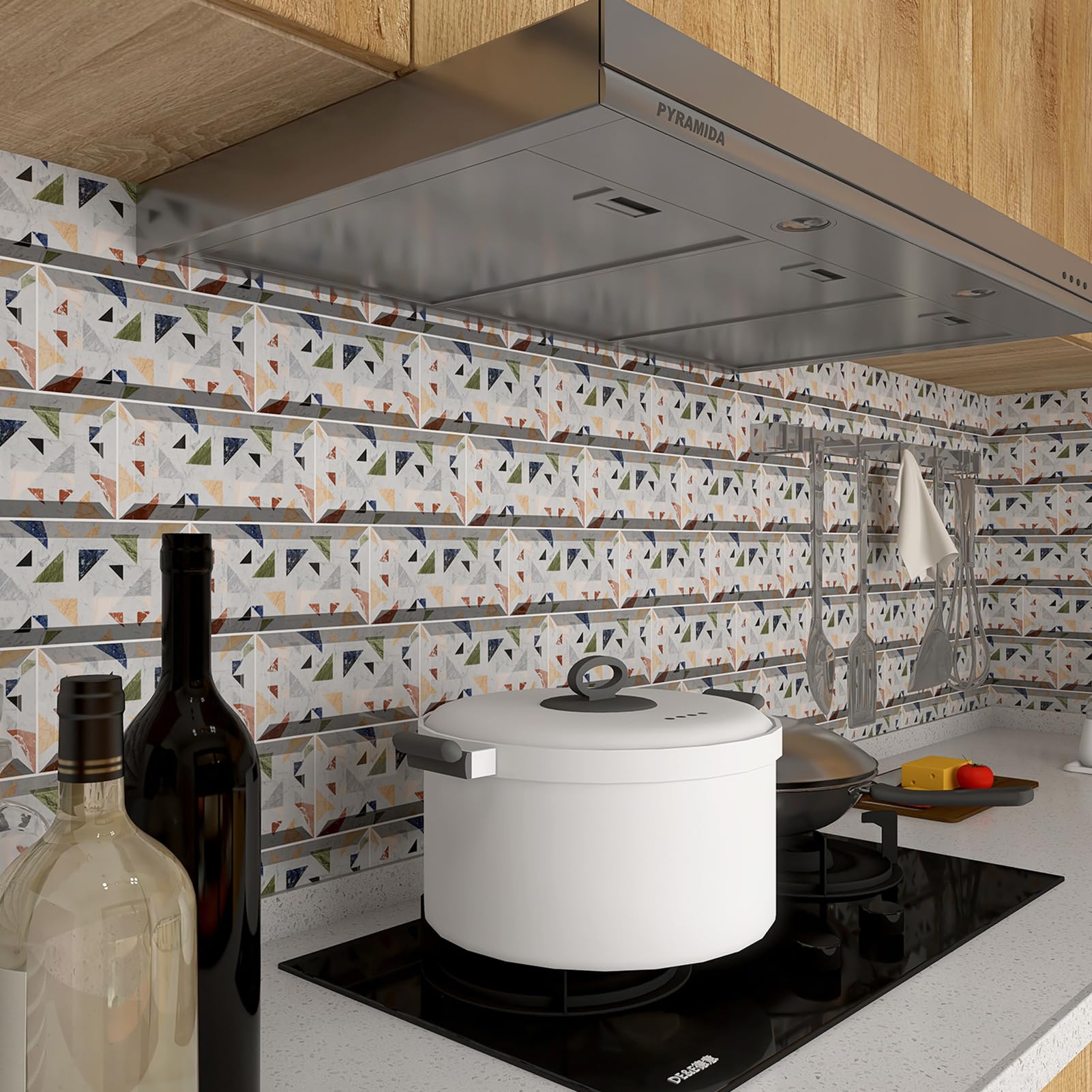 Tile Stickers for Kitchen Wallpaper, Stick On Tiles for Bathroom Wall Self Adhesive Waterproof Vinyl Peel and Stick Wall Tiles Covers, Nordic Geometric Triangles