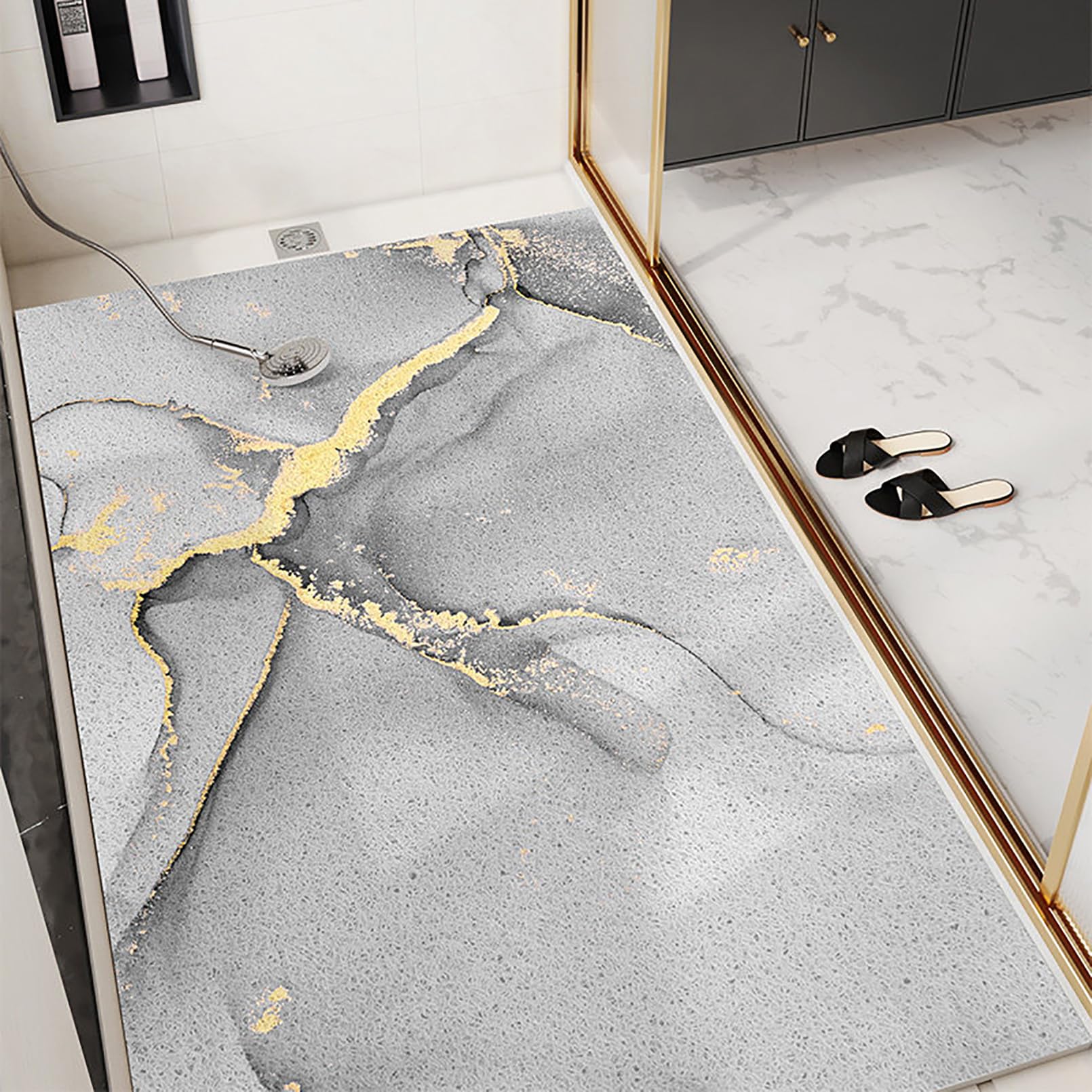 Duschmatte rutschfest Marmormuster Badezimmermatte für Dusche und Badewanne Schnelltrocknende Duscheinlage aus PVC Antirutsch Badematte,G,50x100cm