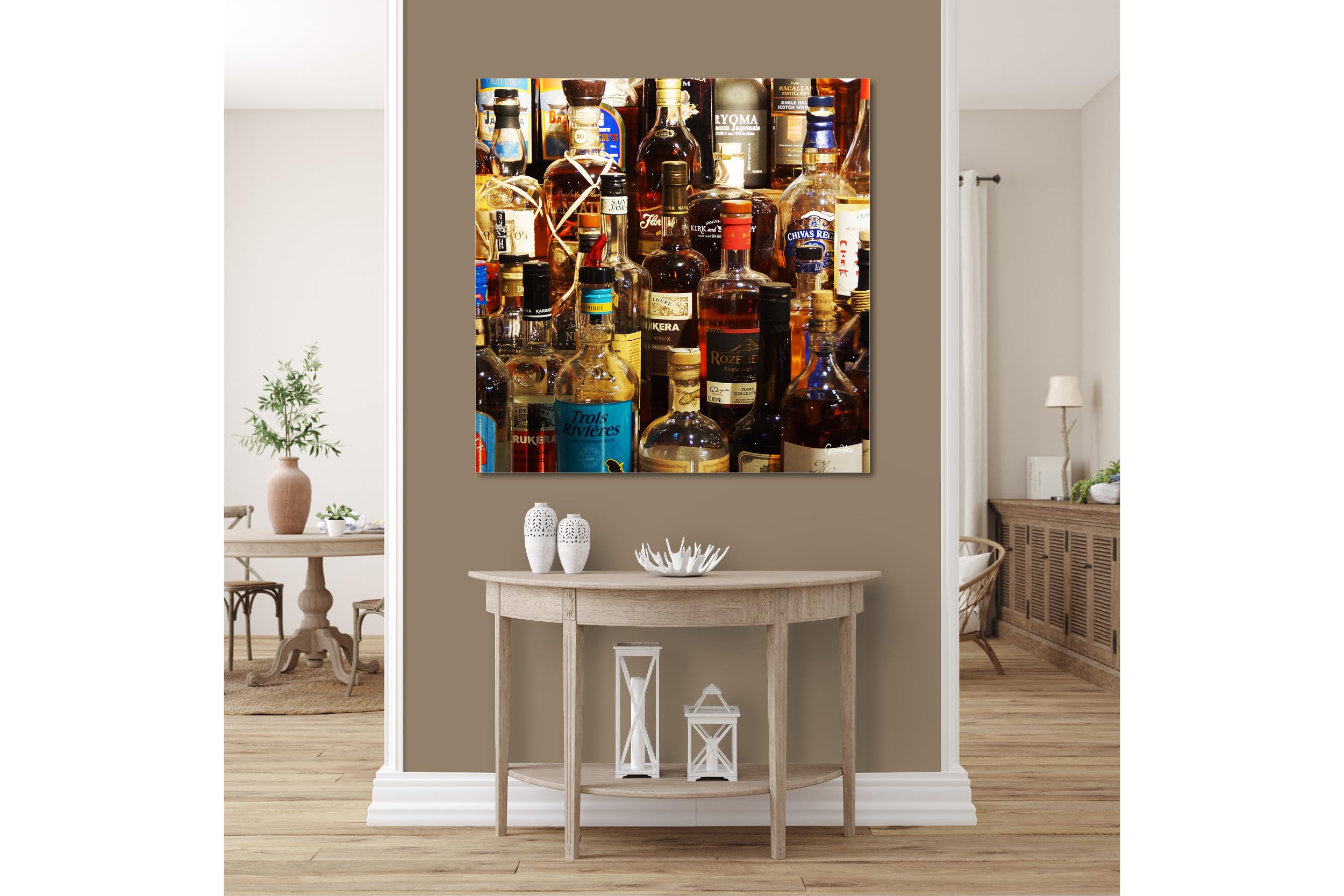Glücksvilla - Drinks 3 - (Leinwand-Bild 5 cm, 120 x 120 cm) | div. Maße - aus DE - Kunstdruck XXL Deko Wandbild Quadrat - Getränke Bar Alkohol Restaurant