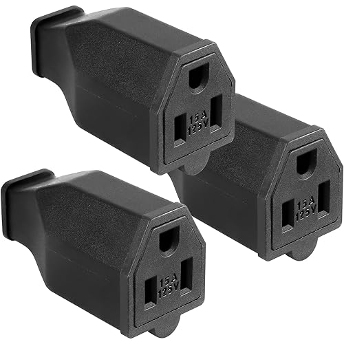 TENINYU 2-Pole, 3 Wire Grounding Plug Female Extension Cord Straight Blade Plug Replacement Electrical Connector End, 15A 125V Black,3Pack (Female)