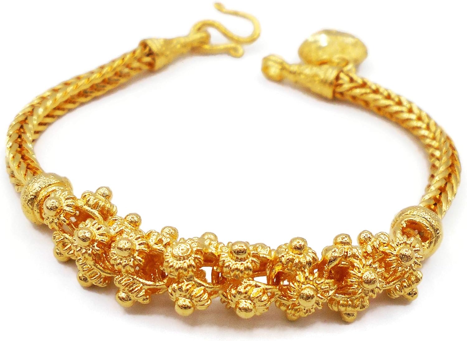 Pikun Flower Lai Thai Gold Plated Bangle 22k 24k Thai Baht Yellow Gold Filled Bracelet new