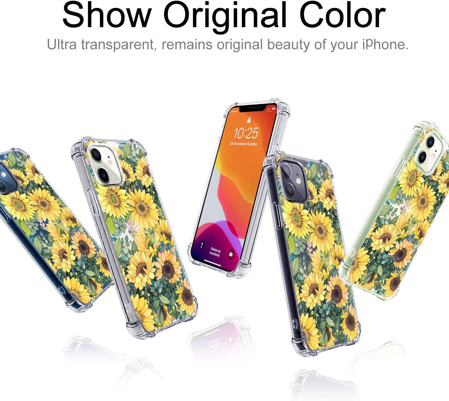 hepix Compatible with Sunflower iPhone 12 Mini Case Clear Phone Cases, Yellow Floral Pattern Phone Cover for Girl Women, Soft Flexible TPU Protective Bumpers Shock Absorbing for iPhone 12 Mini