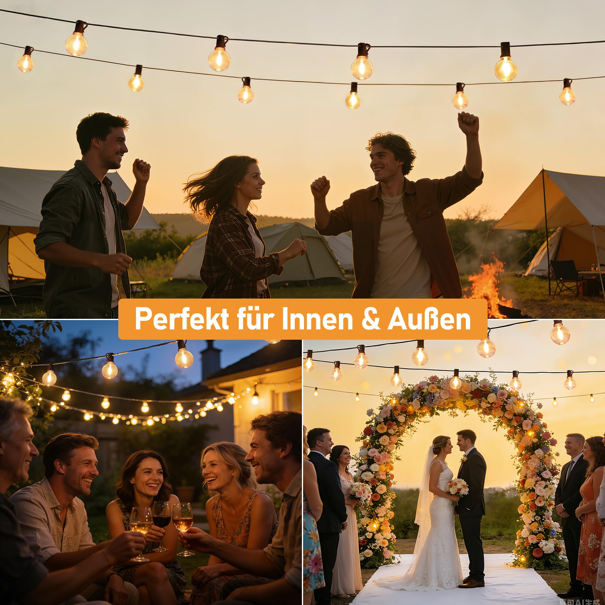 HeiPard Lichterkette Außen LED Strom 30M, Outdoor Lichterketten Beleuchtung mit 50+3 G40 Glühbirnen Wetterfest IP45 für Aussen Innen Balkon Garten Camping Pavillon Terrasse Hochzeiten Partys