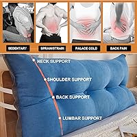 Vista 3 de Almohada de cama de lectura con cuña, almohada de forro polar de algodón, almohada grande para cabecero, respaldo de cama, cojín de apoyo de Azul
