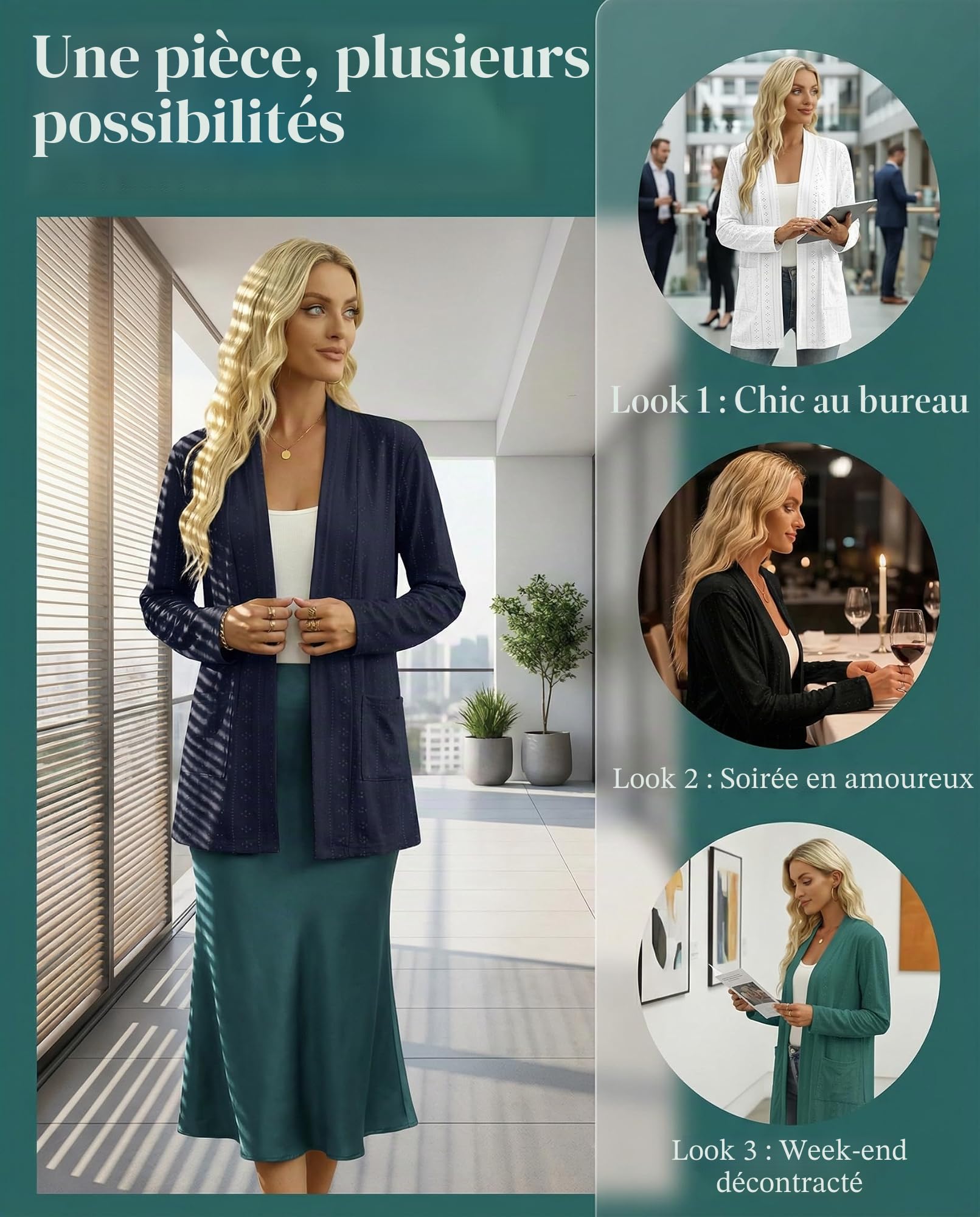 Cardigan Femme en Maille Fine, Gilet Léger Ouvert sur Le Devant, Tricot Souple et Élégant, Coupe Décontractée, Idéal Mi-Saison Bureau et Quotidien