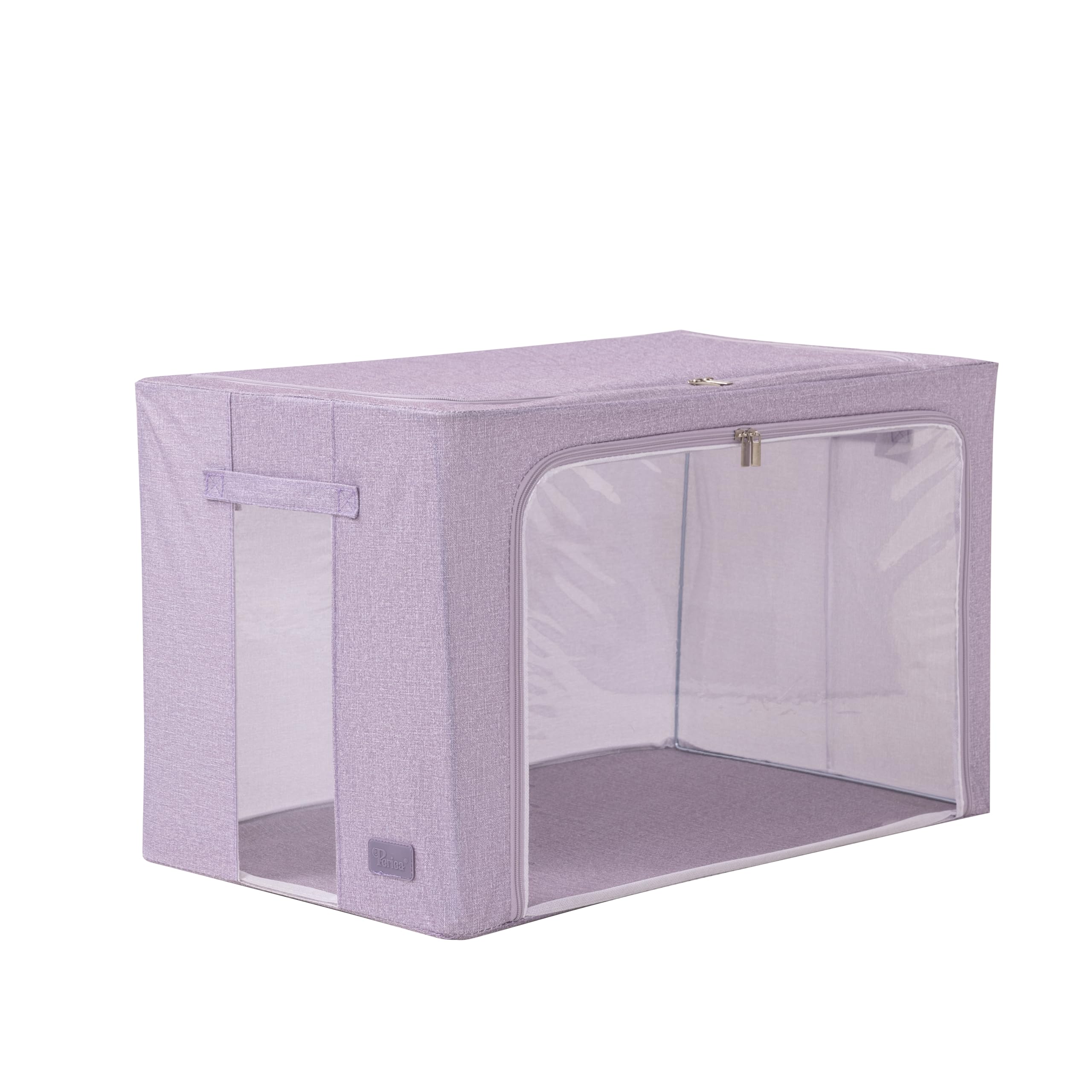 Periea ‘Beau’ Folding Collapsible Stackable Fabric Home Storage Boxes with Steel Frames (Lilac Denim Effect, Jumbo) — image 1