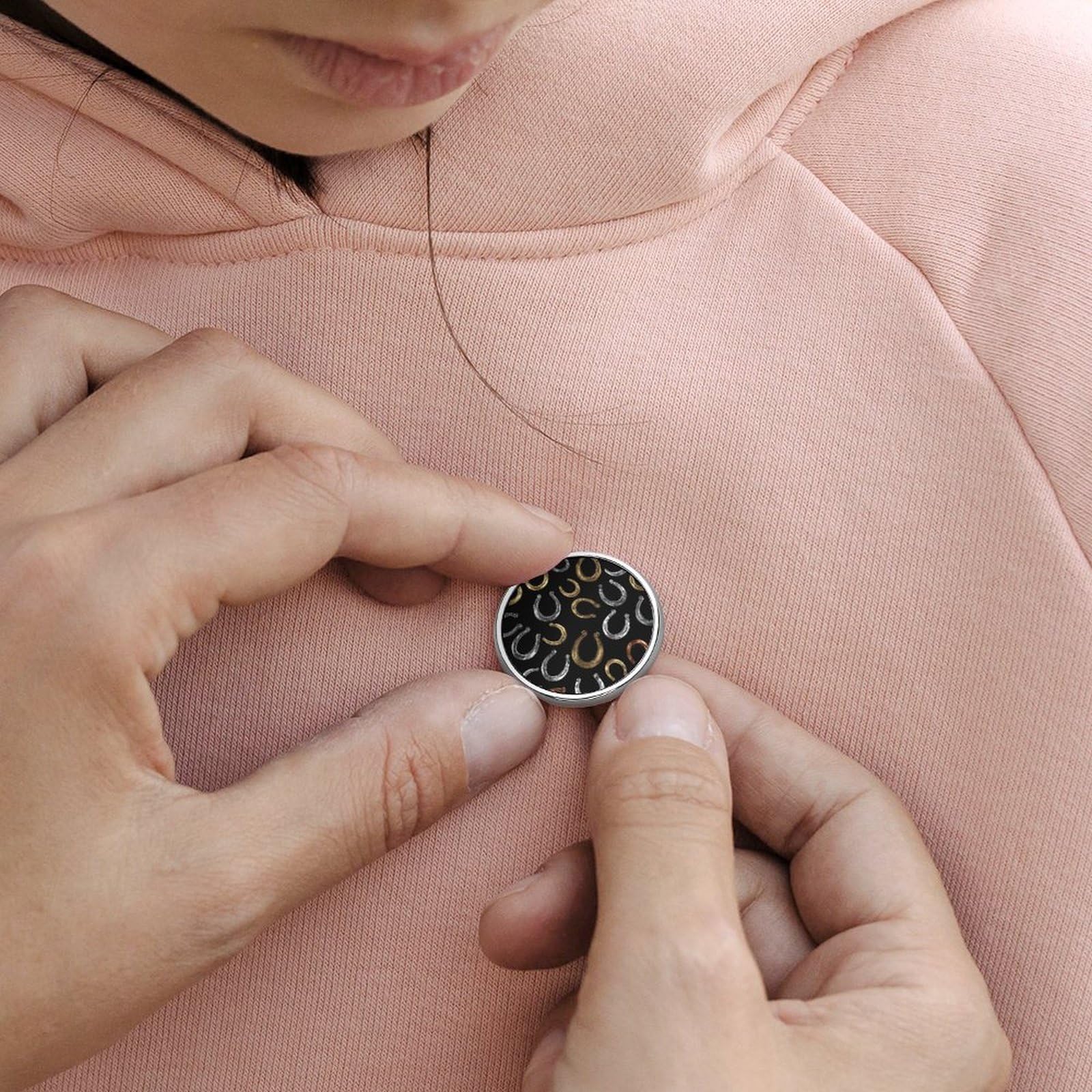 Horseshoes Horse Shoes Round Lapel Pin Button Brooch Pins Badge for Clothing Jewelry Accessories — view 6
