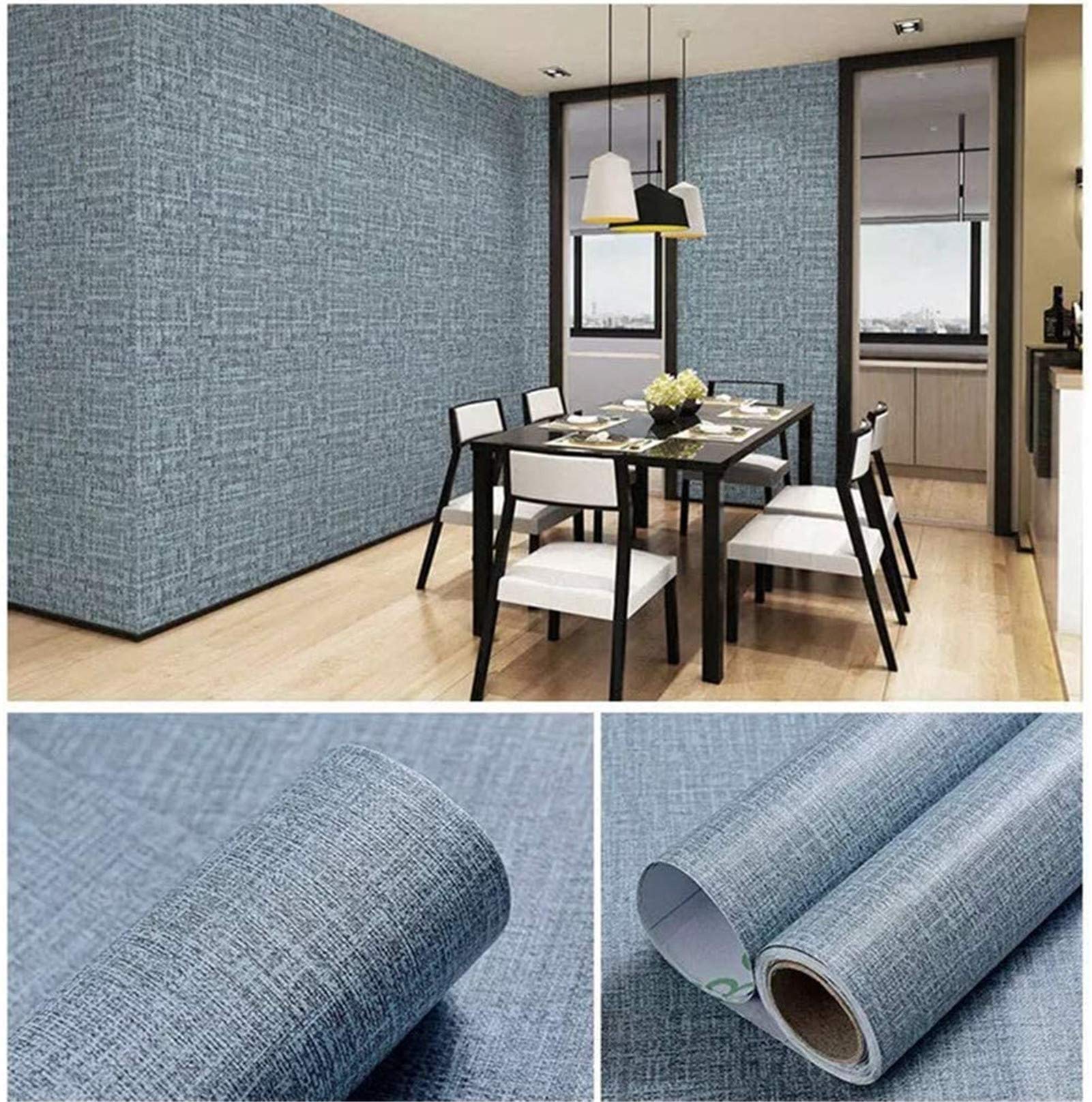 Yancorp 10ft Textured Fabric Teal Blue Wallpaper Faux Grasscloth Green