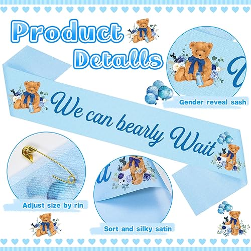 Miniatura 3 de Capoda Tema de oso We Can Bearly Wait Baby Shower Decoraciones Mom to Be Sash Dad to Be Pin y diadema de corona de flores para baby shower, banda de
