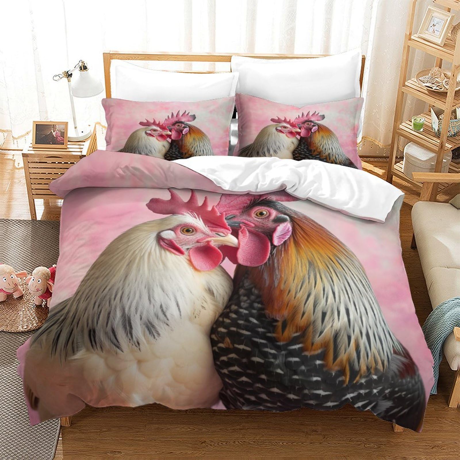 P1s9u7w5y Gallic Rooster-8 3D Printed Farm Rooster Illustration Duvet Cover Set 3Pcs Microfiber Chicken Bedding Set Double（200X200cm）