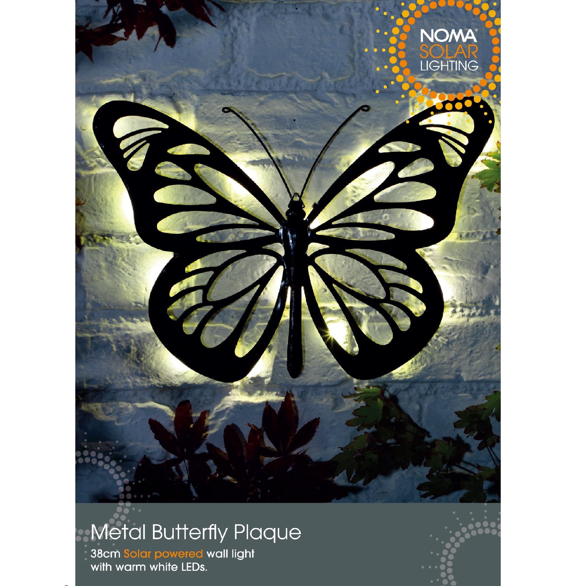 Noma Solar Metal Butterfly LED Garden Plaque (Pack of 1)