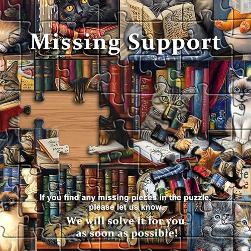 Miniatura 7 de Rompecabezas vintage de gatos para adultos, 1000 piezas, temática de biblioteca de gatos retro de PICKFORU