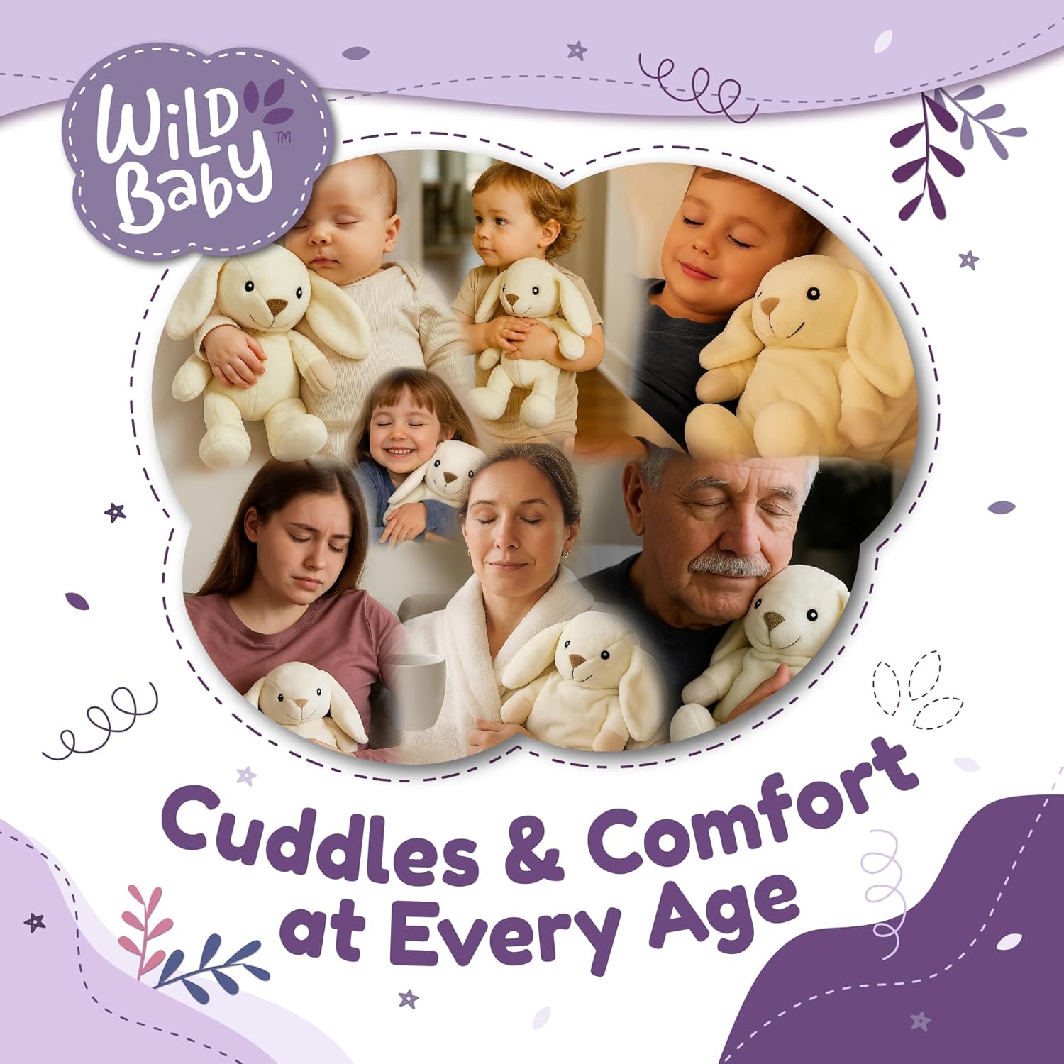 WILD BABY Microwavable & Weighted Plush Toy - Rabbit Stuffed Animal for Comfort & Warmth - Soft, Heatable Plushie for Snuggles - Great for Kids, Toddlers & All Ages - Image 8