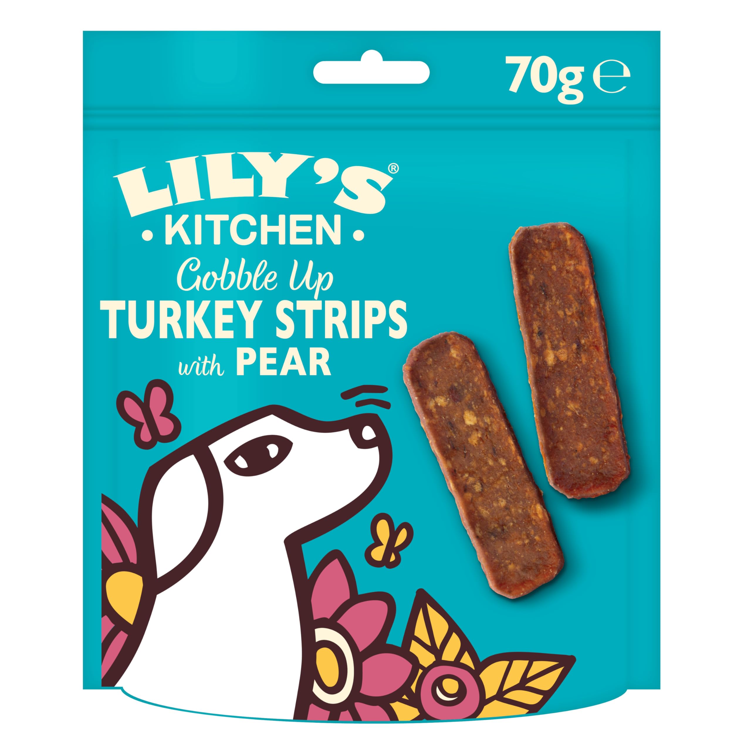 Lily's Kitchen Dog Treats – Turkey with Pear & Thyme Jerky Strips, (8 x 70g) Packs, For Adult Dogs Grain-Free Recipe, With Natural Ingredients, Freshly Prepared Turkey, Dog reward treats