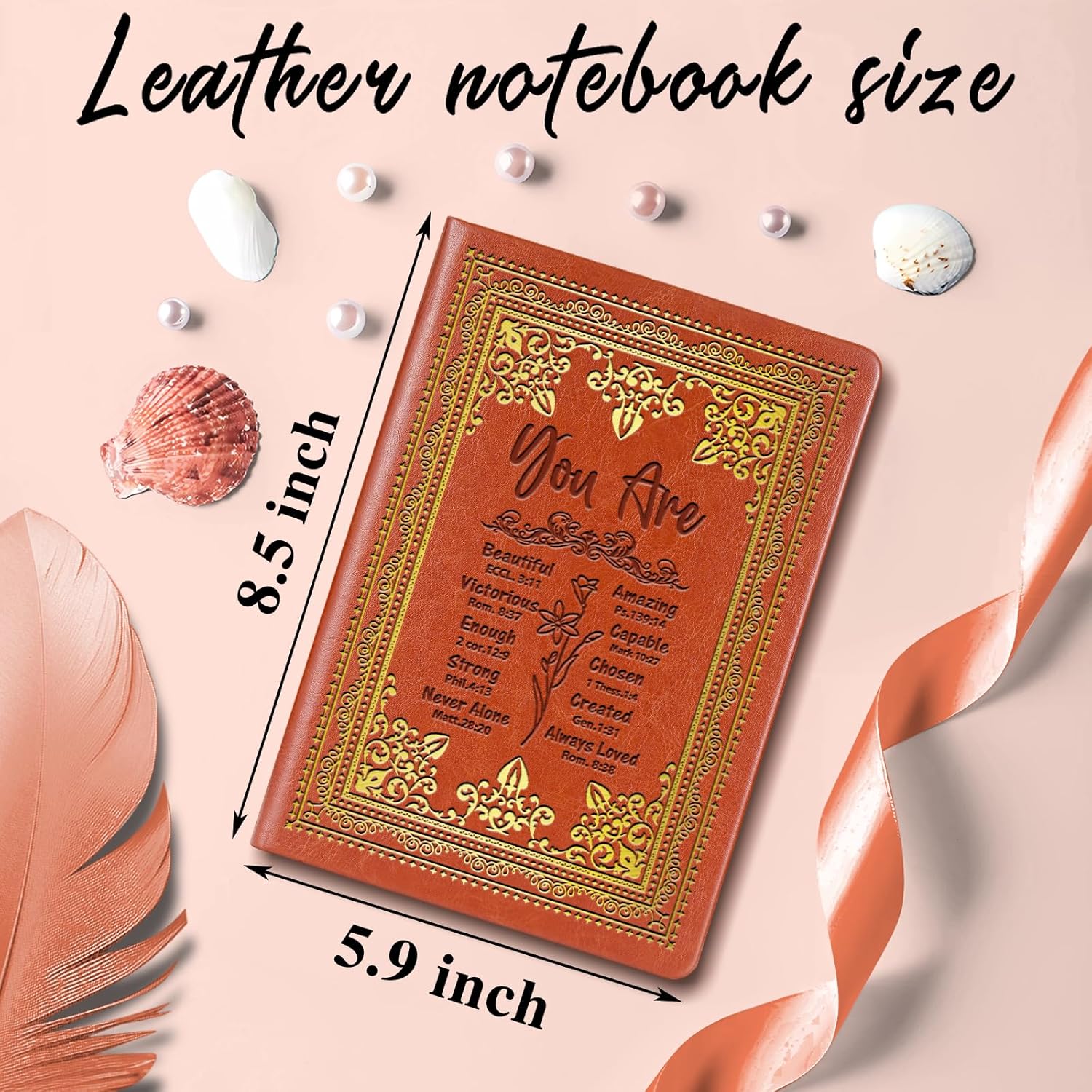 Brown A5 Lined Leather Journal Notebook,Inspirational Christian Gifts Hardcover Executive Notebooks for Men Women,200 Pages 100 Gsm Thick Ruled Paper Daily Diary for School,Family ,Friends,Work (You Beautiful Brown) - Image 2