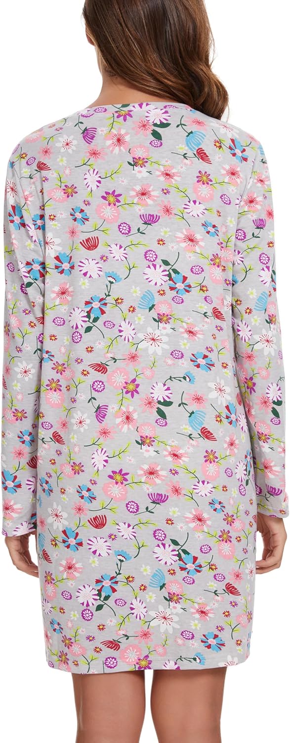 2 Pack Long Sleeve Nightgowns for Women Soft Cotton Night Gowns Sleepwear V Neck Nightshirts - Image 3