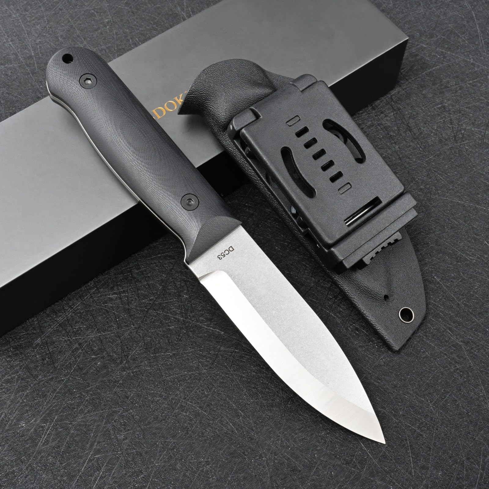 Jagdmesser mit Feststehender Klinge – Outdoor Messer für Männer, EDC, Camping, Angeln & Bushcraft, DC53 Stahl Micarta Griff (Weiß/schwarz G10)