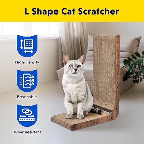 Miniatura 2 de FluffyDream Rascador de cartón para gatos, almohadilla para rascar, protector de muebles de cama, forma infinita (madera, en forma de L)