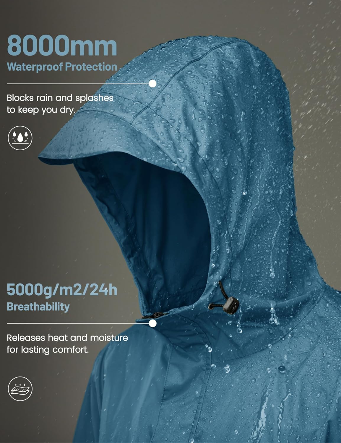 MAGCOMSEN Mens Rain Jacket with Hood Waterproof Lightweight Windbreaker Raincoat for Golf Cycling Hiking Travel