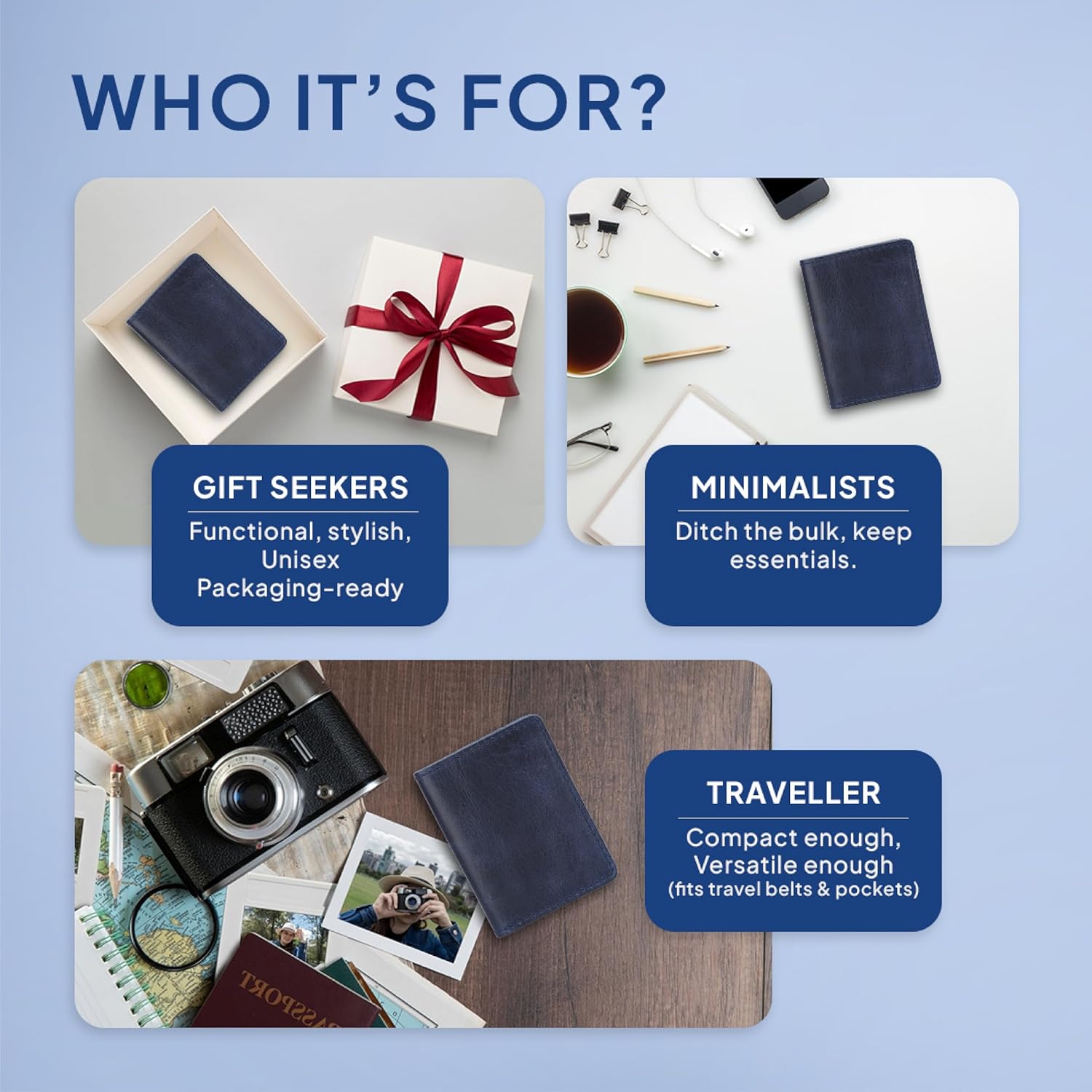 Blue Leather Card Holder for Men & Women - Credit Card Wallet Holds Up to 4 Cards, Compact Money Organizer, Bi-Fold Wallet for Front Pockets, Slim Credit Card Case Holder for Travel - Image 6