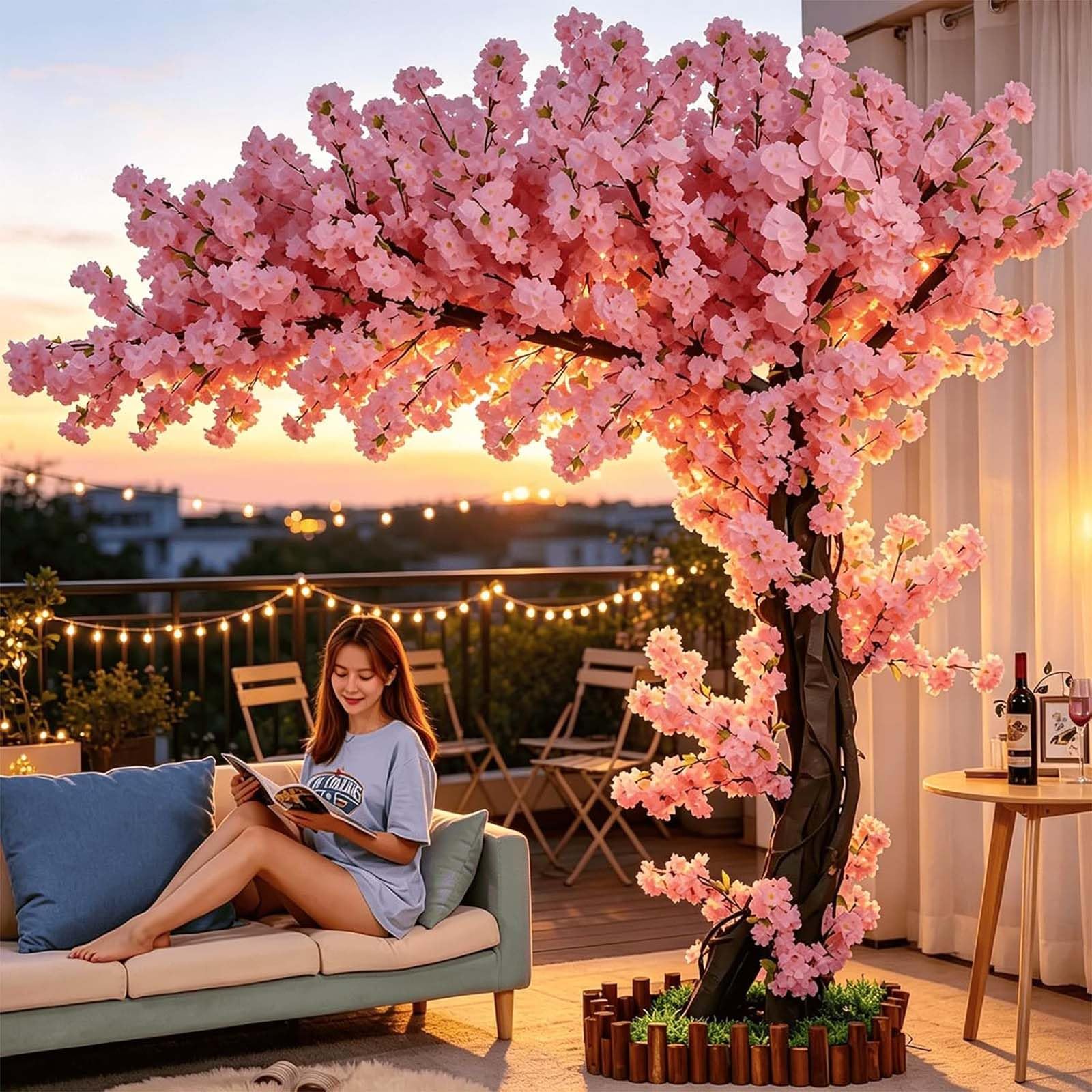 Artificial Cherry Blossom Tree Handmade Light Pink Cherry Tree with Blossom Branches Fake Vines Flowers For Restaurant Mall Home Wedding Party Garden Christmas Decoration,A,160×160cm