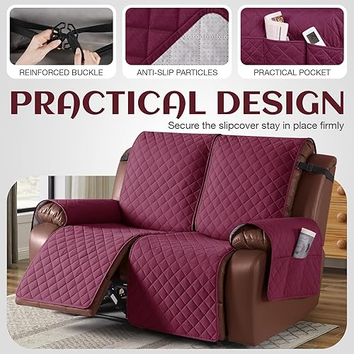 Miniatura 3 de KinCam Funda impermeable para sofá biplaza reclinable, funda antideslizante para sofá reclinable de 2 asientos, funda de sofá reclinable, protector