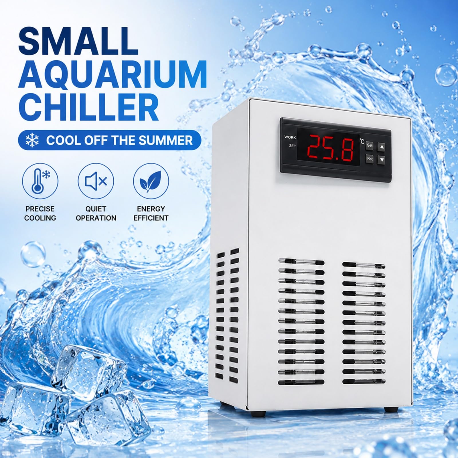 Enfriador De Agua Para Acuarios Pequeños Con Bomba Y Manguera, Sisteme Electrónico Silencioso De Refrigeración Con Pantalla Digital Para Hidroponía, Acuarios De Agua Dulce O Salada(20L)