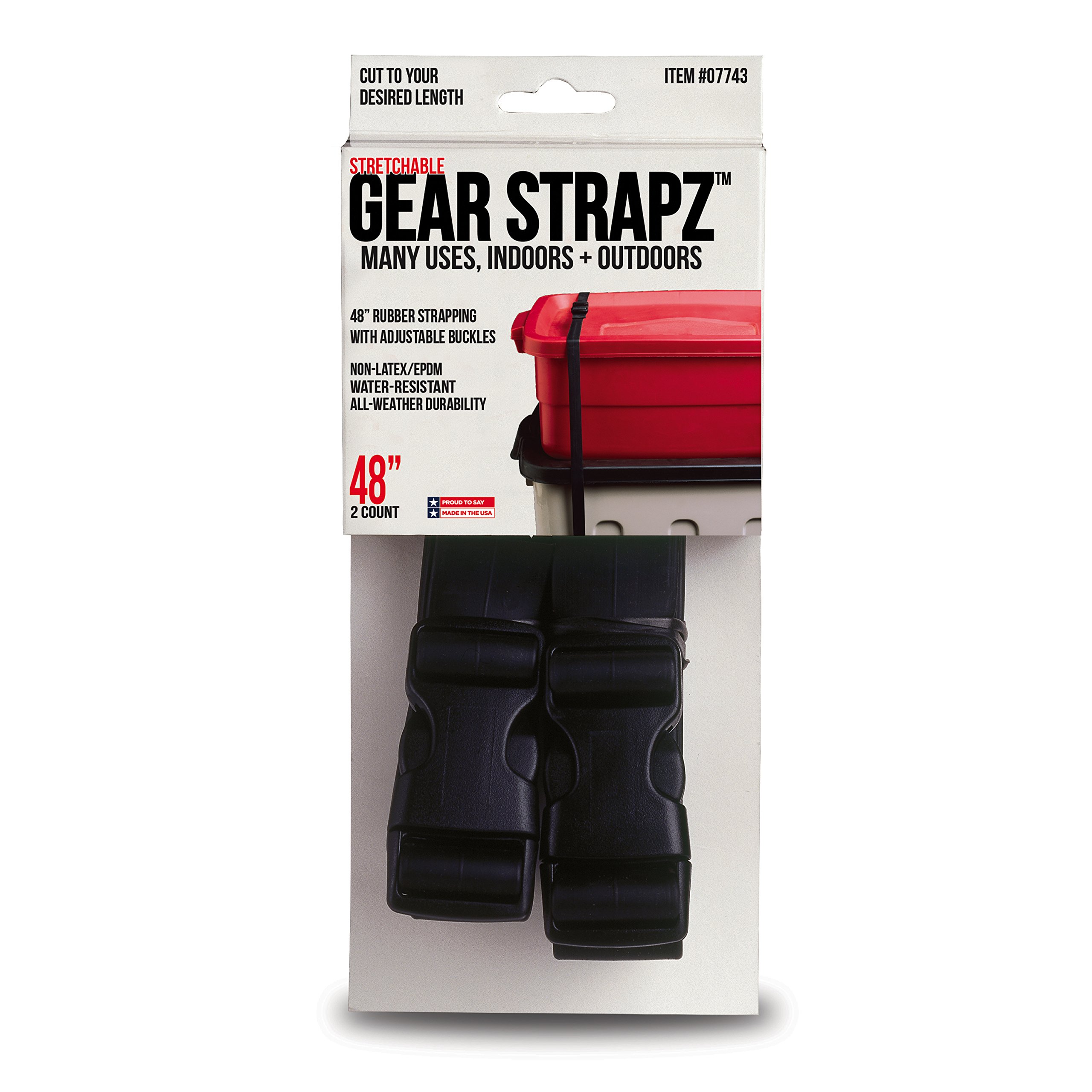 Alliance Rubber 07743 Adjustable Length, Non-Latex Epdm Rubber Gear Strapz (2 Pack Of 48" X 1" Straps, Black)