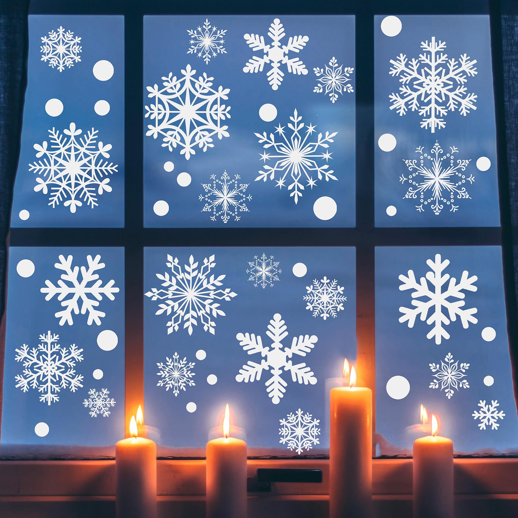 HIKUIBU 364PCS Snowflake Window Clings, Christmas Window Clings Snowflakes Stickers Decals Holiday Winter Indoor Decorations for Glass Windows Home Party Bedroom Decor (10 Sheets)