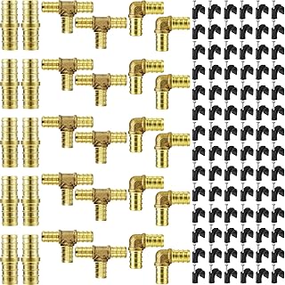 30 Pcs 1/2 Inch Brass PEX Fittings with 100 Half Clamp J Hook with Nail Black Pipe Supports PEX Mounting Bracket Coupler Crimp Fittings for PEX Tubing Fitting Connection (Elbow, Tee, Straight)