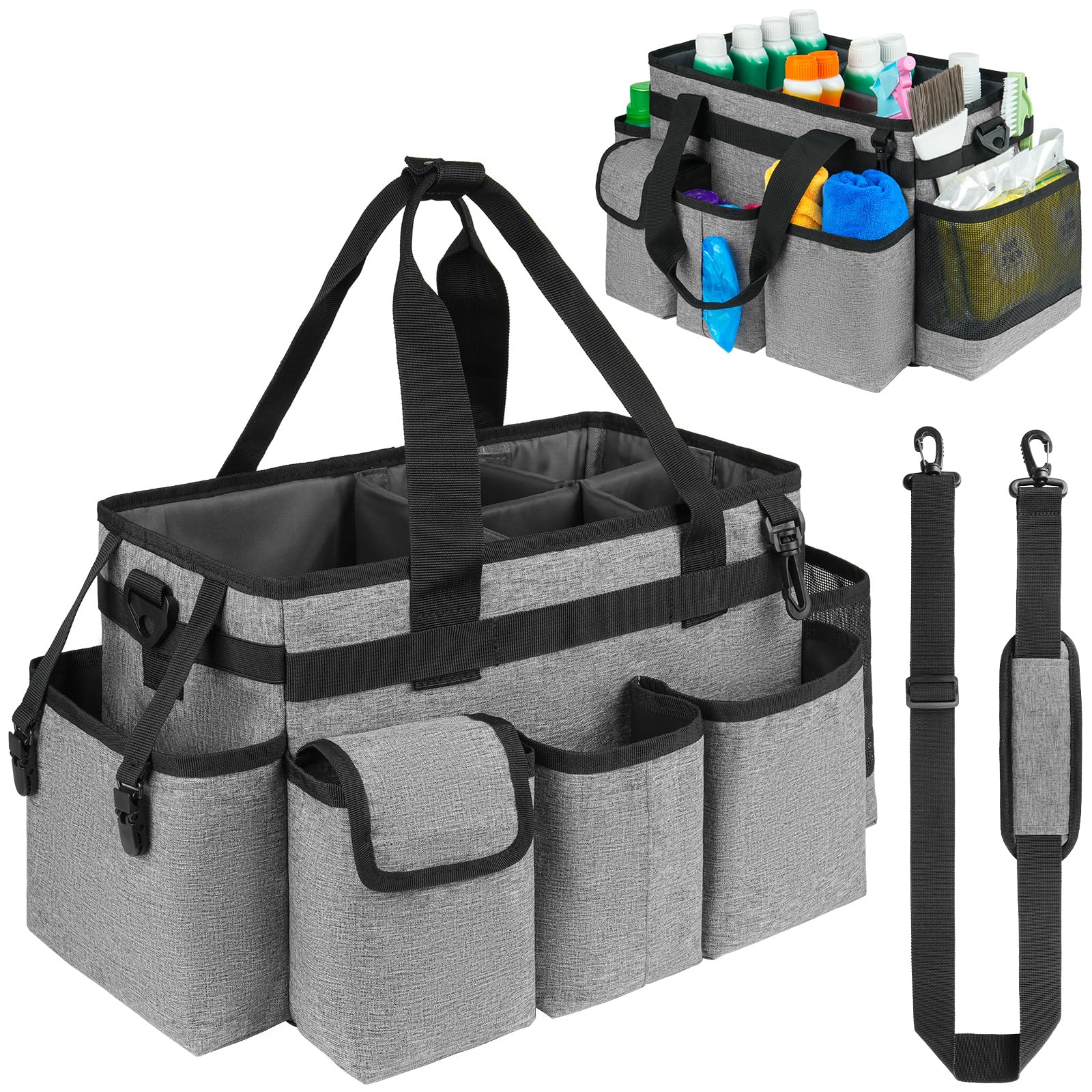 Cleaning Caddy,Cleaning Bag for Housekeepers,Cleaning Supplies Organizer with Handle,Gray