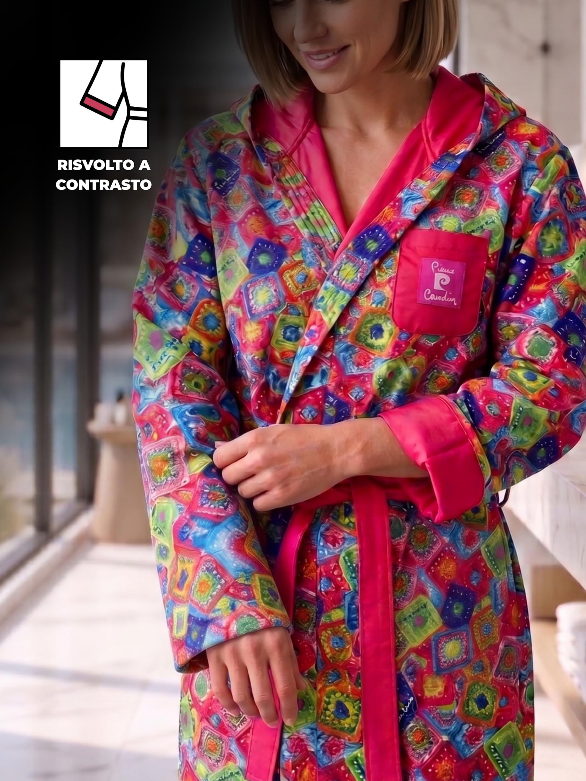 o-day Pierre Cardin Lekki szlafrok damski z mikrofibry oszczędzający miejsce z klapką z kapturem i paskiem S-XL
