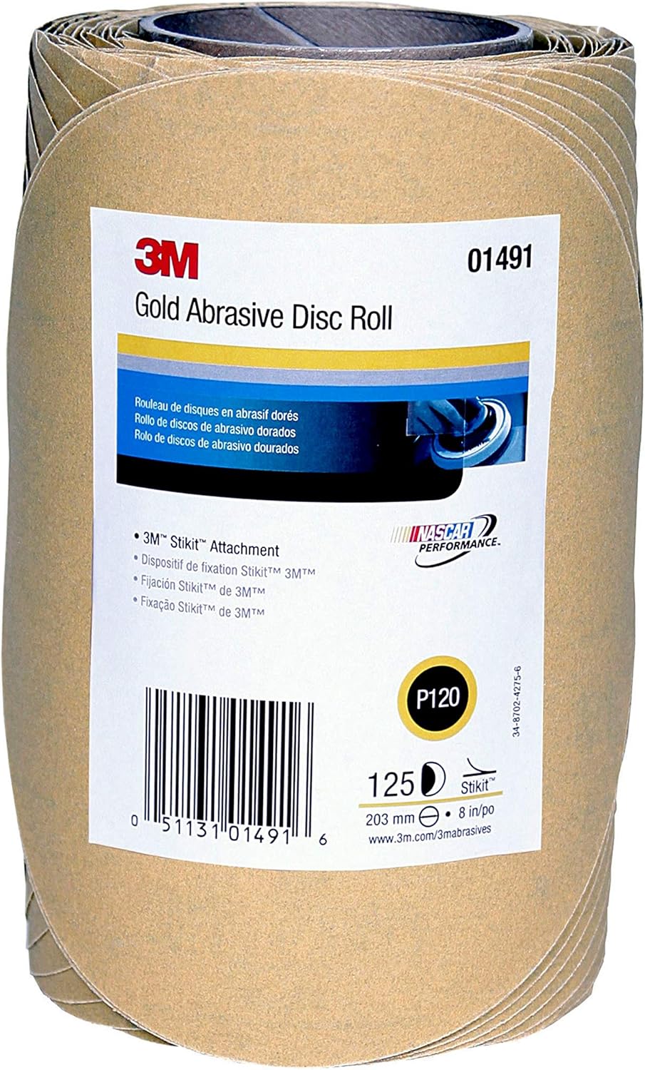 3M Stikit Gold Paper Disc Roll, 216U, 01491, 8 in, P120 grade, 125 Discs Per Roll, Automotive Abrasive Disc