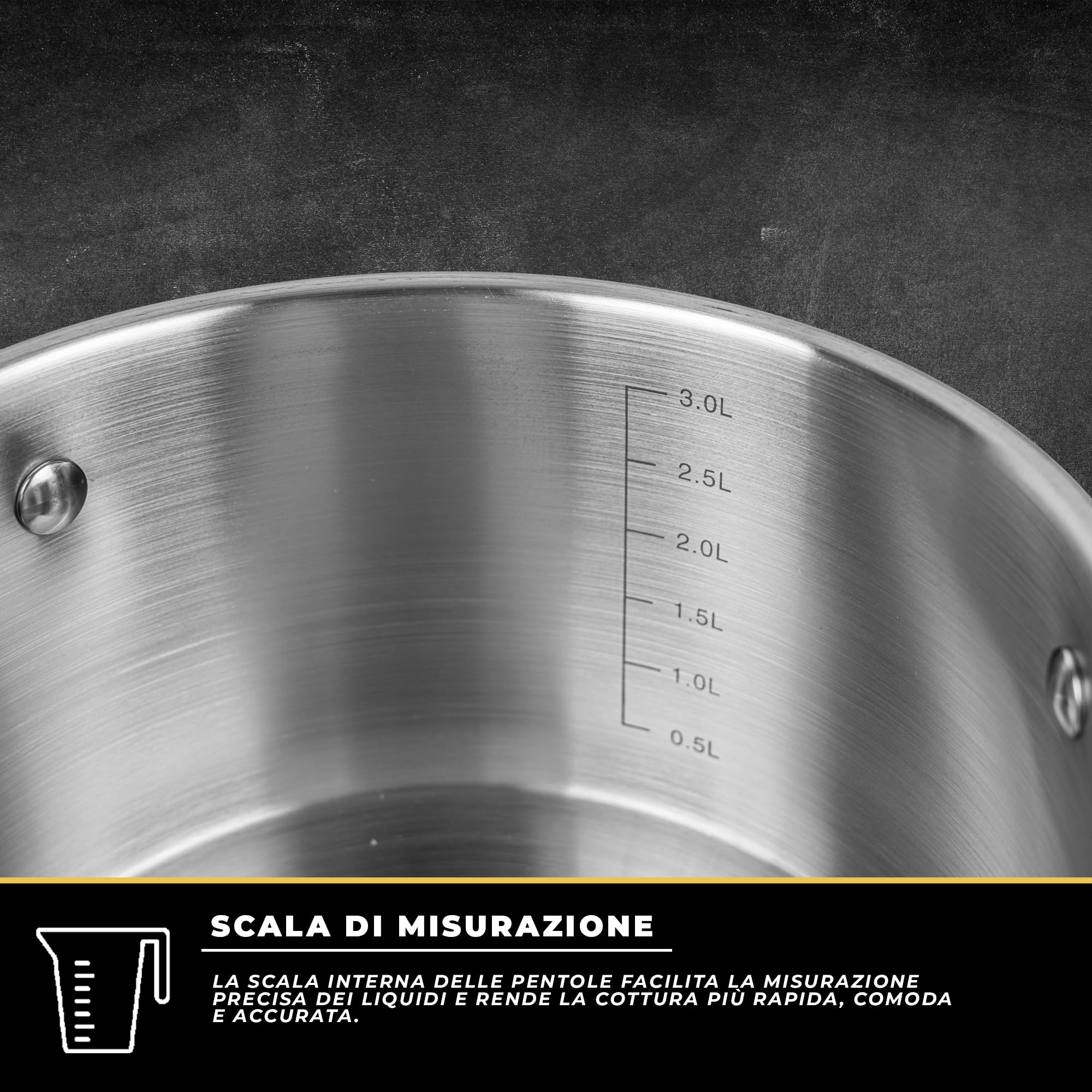 KARL HAUSMANN Set di Pentole Induzione - 4 Pezzi - Batteria di Pentole Acciaio Inox - Scala Interna - Pentola per Induzione, Gas, Elettrica e in Vetroceramica - Riscaldamento e Cottura Uniforme