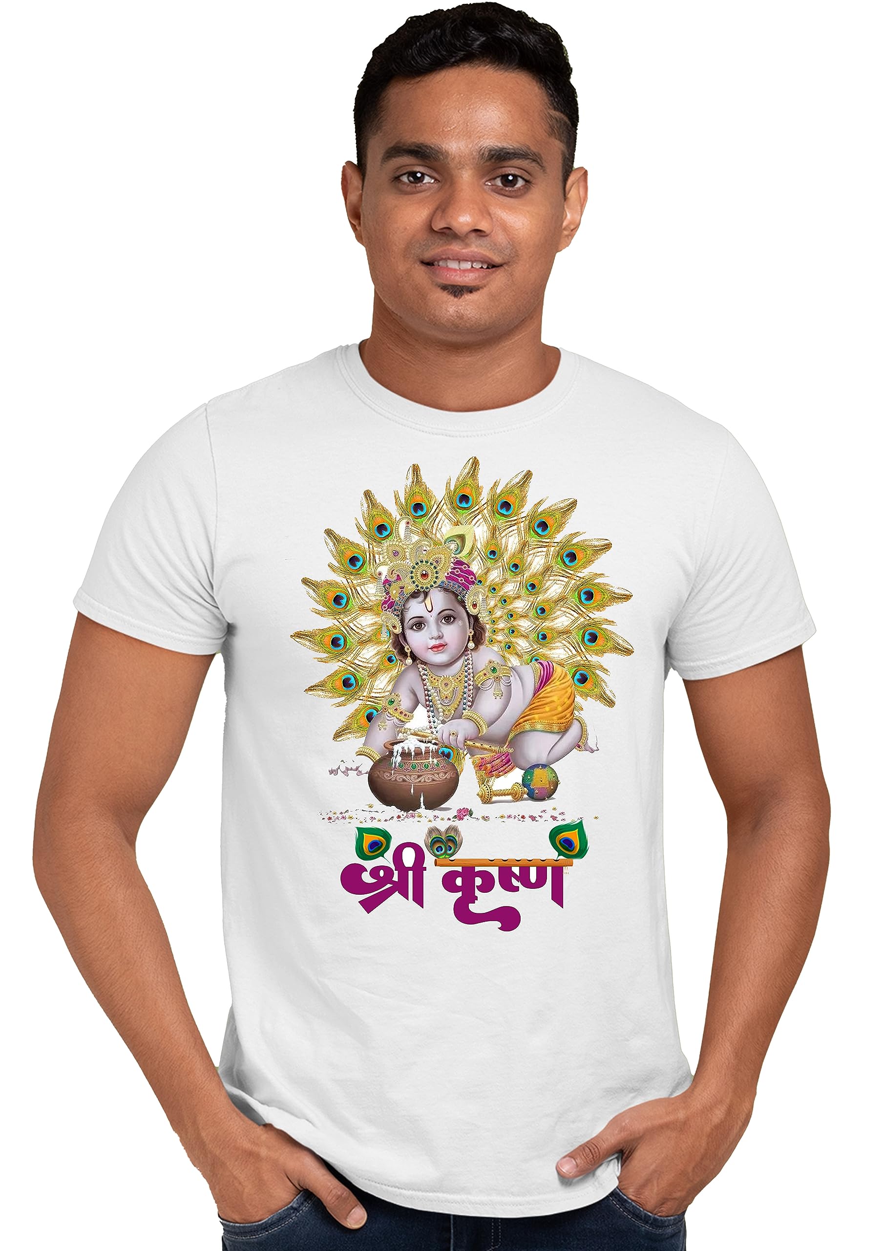Cotton Blend Hare Krishna Janamashtmi Tshirts for Adults