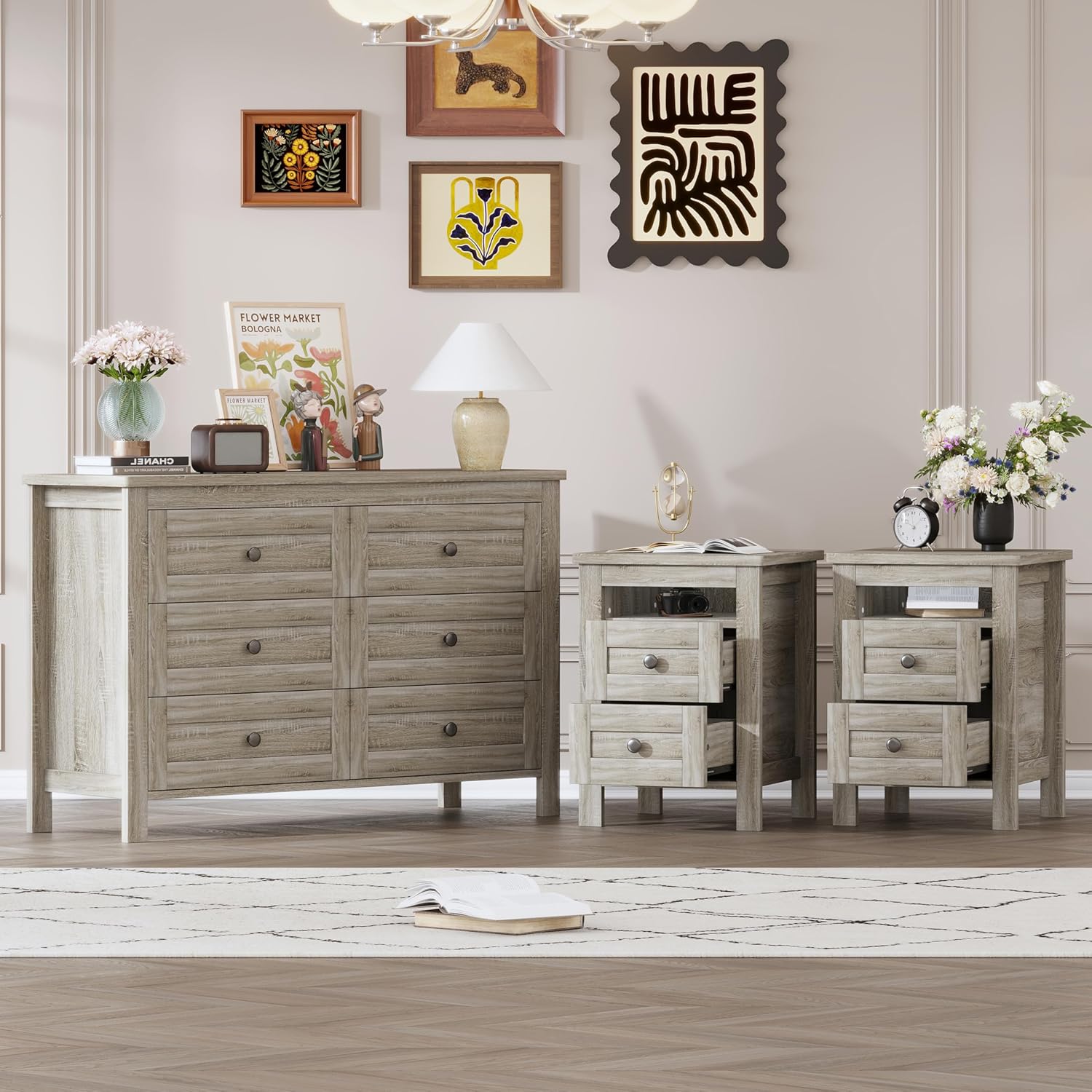 Amazon.com: THINK 30 Retro Farmhouse Wooden Dresser and Nightstand Set