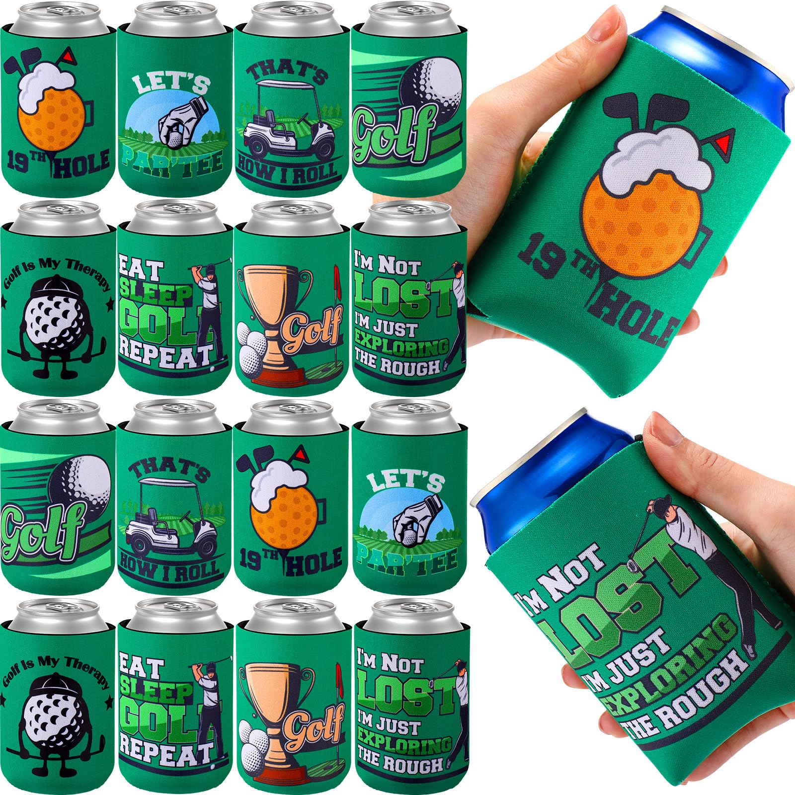 Layhit 24 Pcs Funny Golf Themed Can Cooler Hole in One 12 oz Can Sleeve Bulk Golf Gifts Reusable Insulated Neoprene Cup Holder for Golfer Game Party Bachelor(Standard)