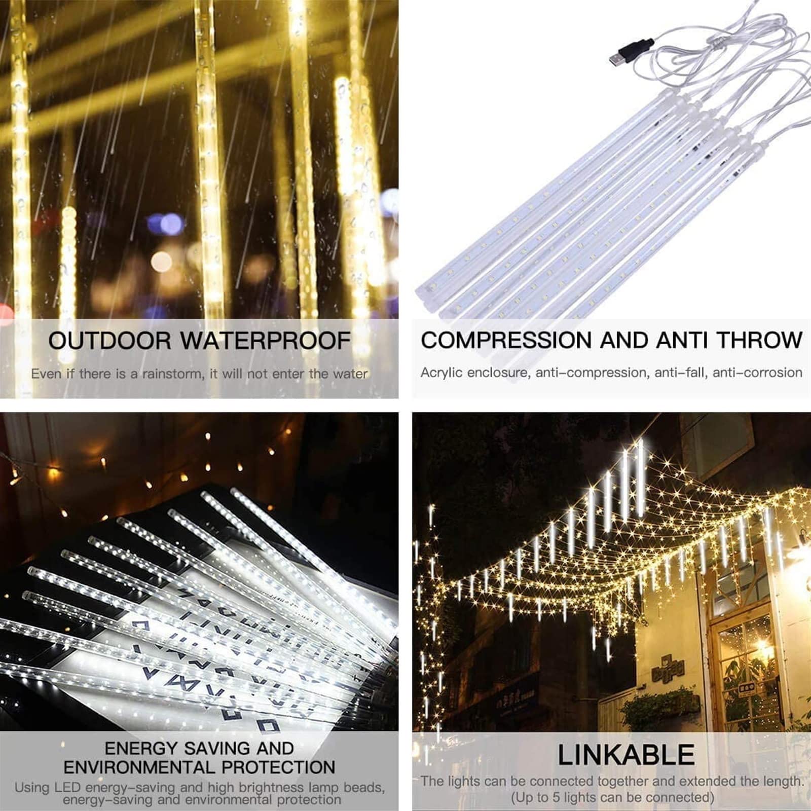 SCOZIA Luces de Lluvia Que Caen de Navidad 80 cm 8 Tubos 576 LED IP65 Luz de Navidad LED a Prueba de Agua Luces de Lluvia de meteoritos para Bodas al Aire Libre Jardín Árbol Decoración del Hog