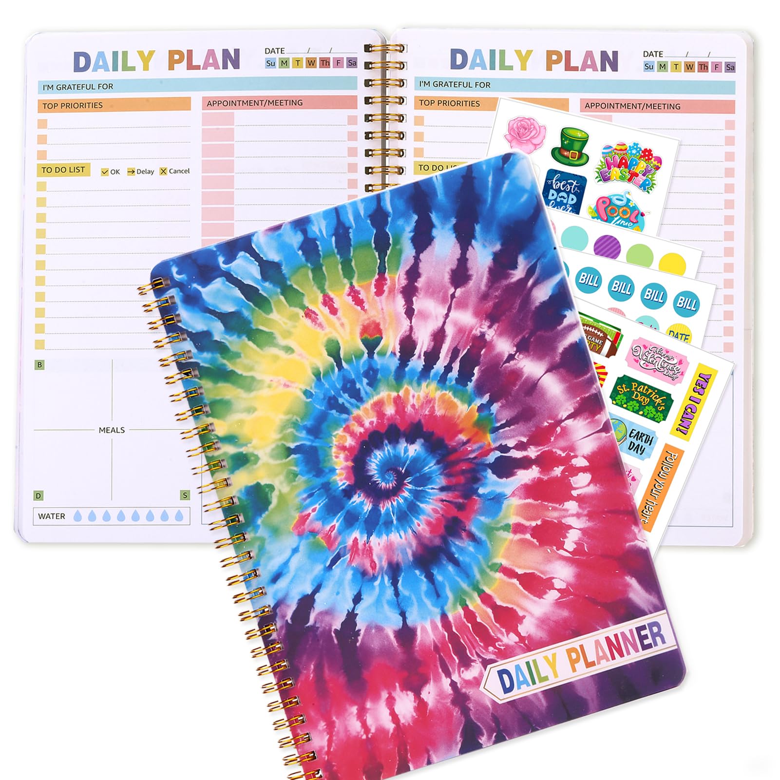 2025 Undated Weekly Planner,To Do List Notebook, Daily Notepad,Weekly Goals Planner, Habit Tracker Journal for Home and Work,8×10inch, Tie Dye