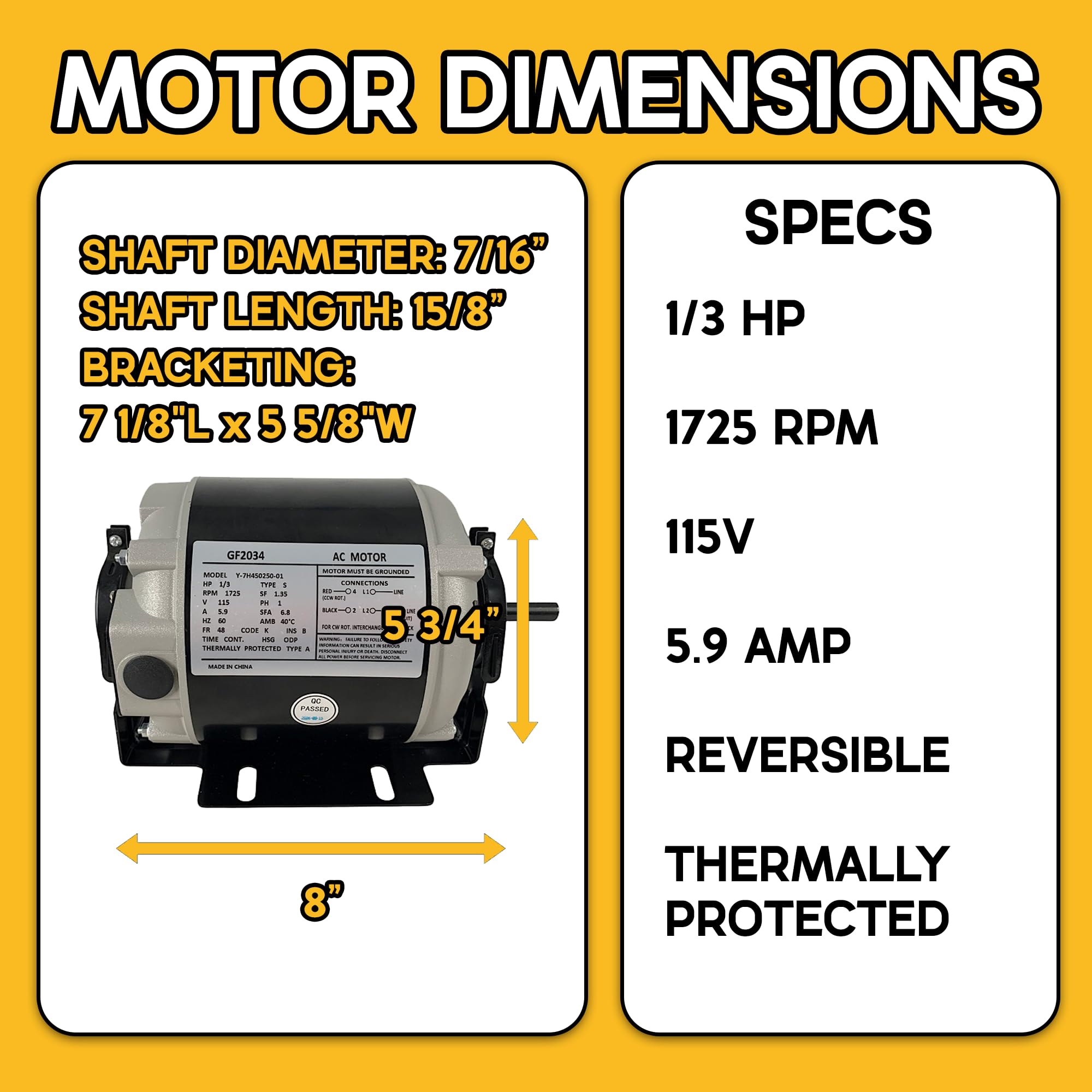 Amazon.com: GF2034 1/3 HP Belt Drive Motor Compatible with Packard